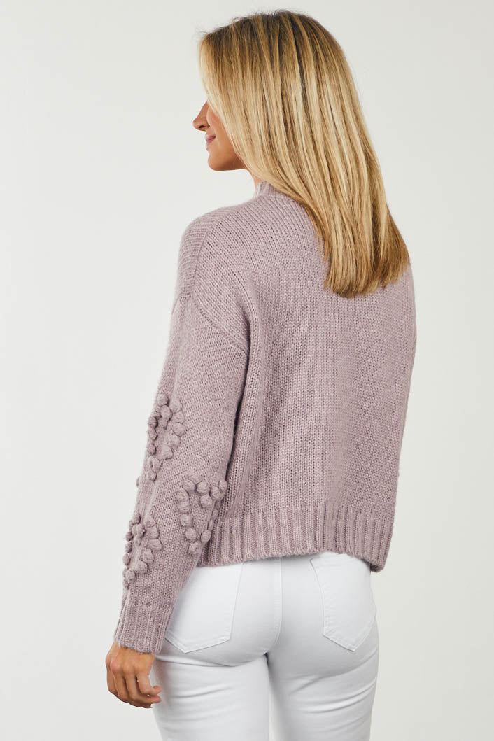Mauve Drop Shoulder Sweater with Pompom Hearts
