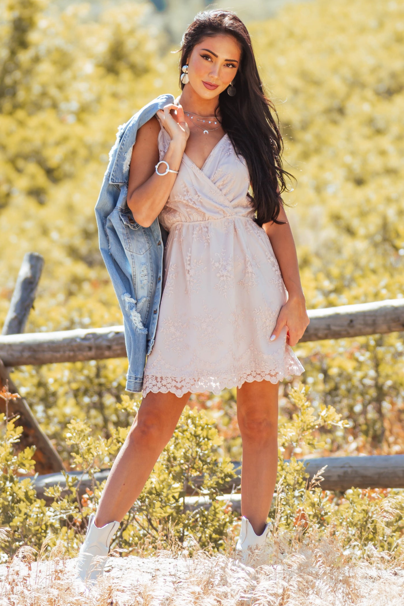 Mauve Sleeveless Lace Short Dress