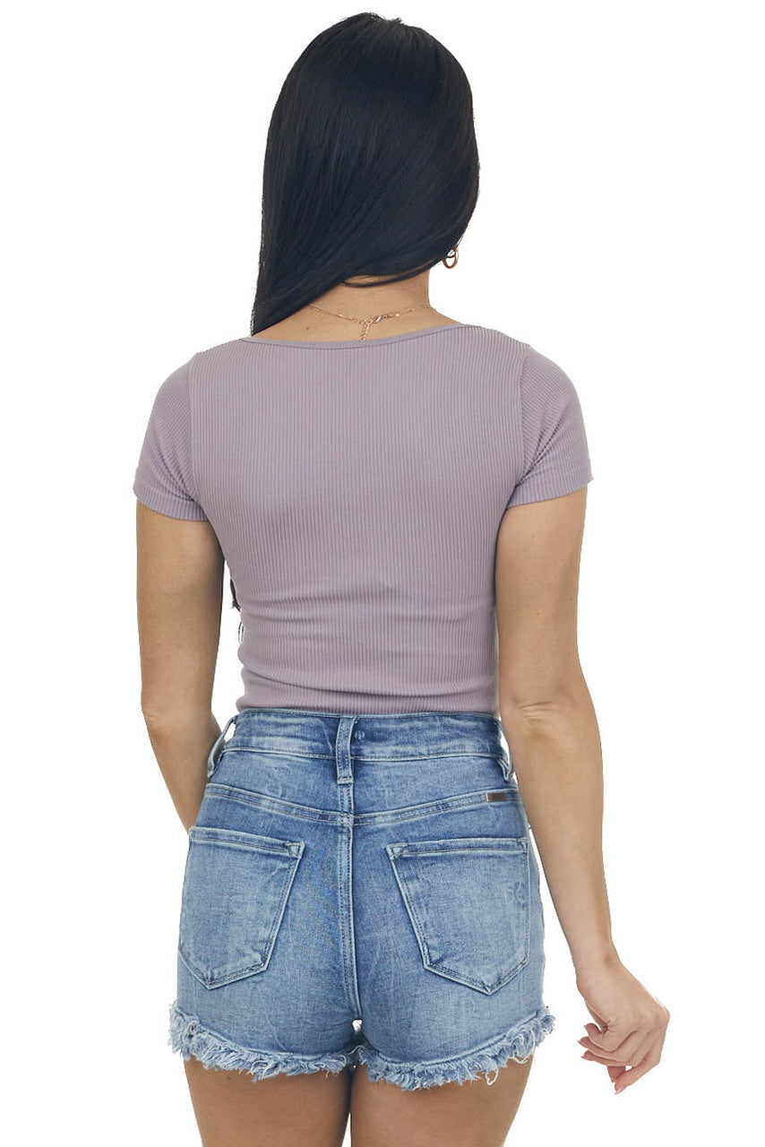 Mauve Square Neck Soft Ribbed Knit Bodysuit