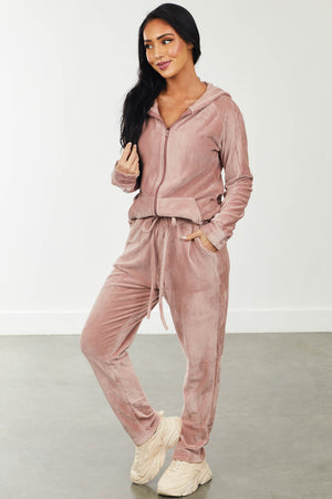 Mauve Super Soft Velour Hooded Tracksuit Set