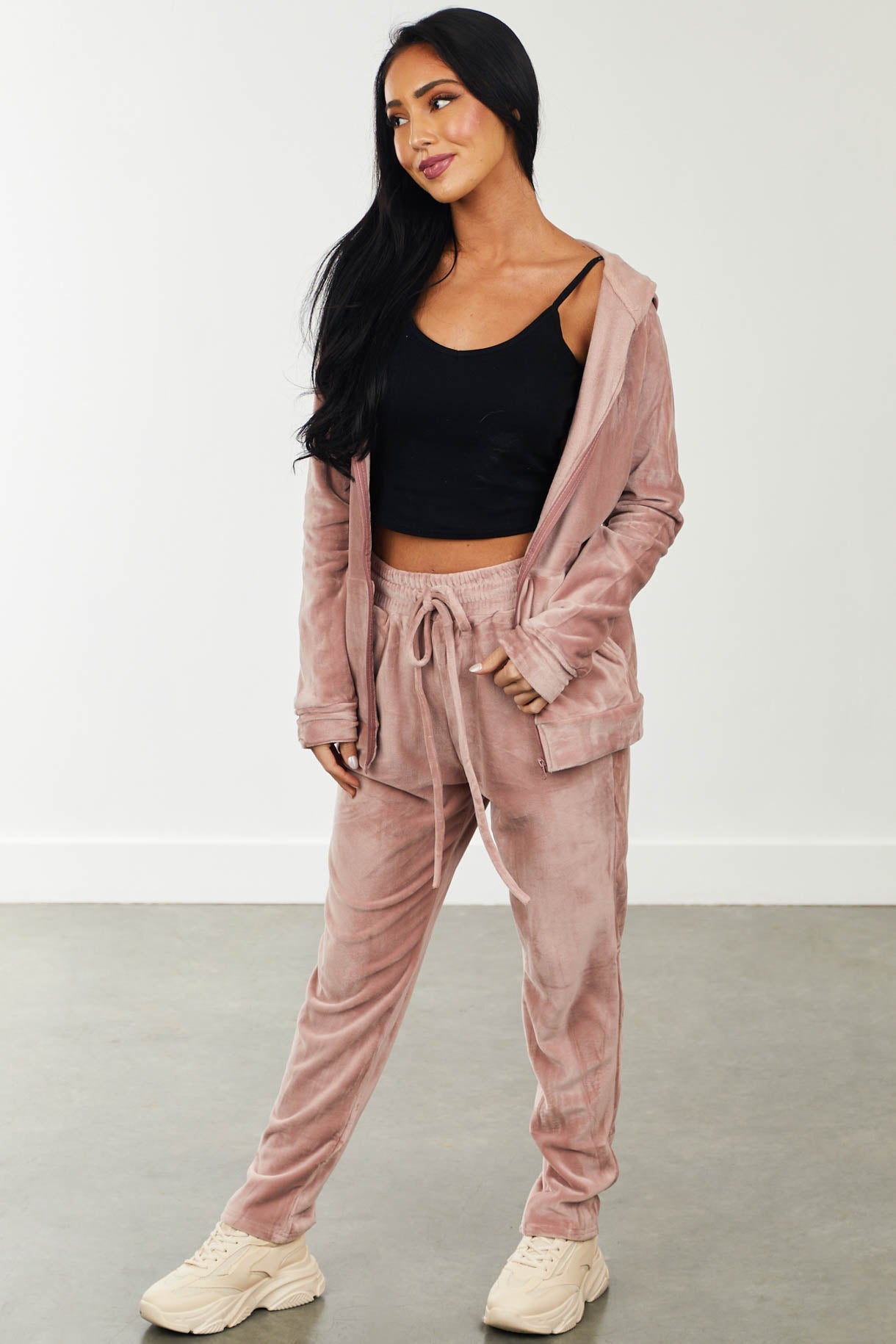 Mauve Super Soft Velour Hooded Tracksuit Set