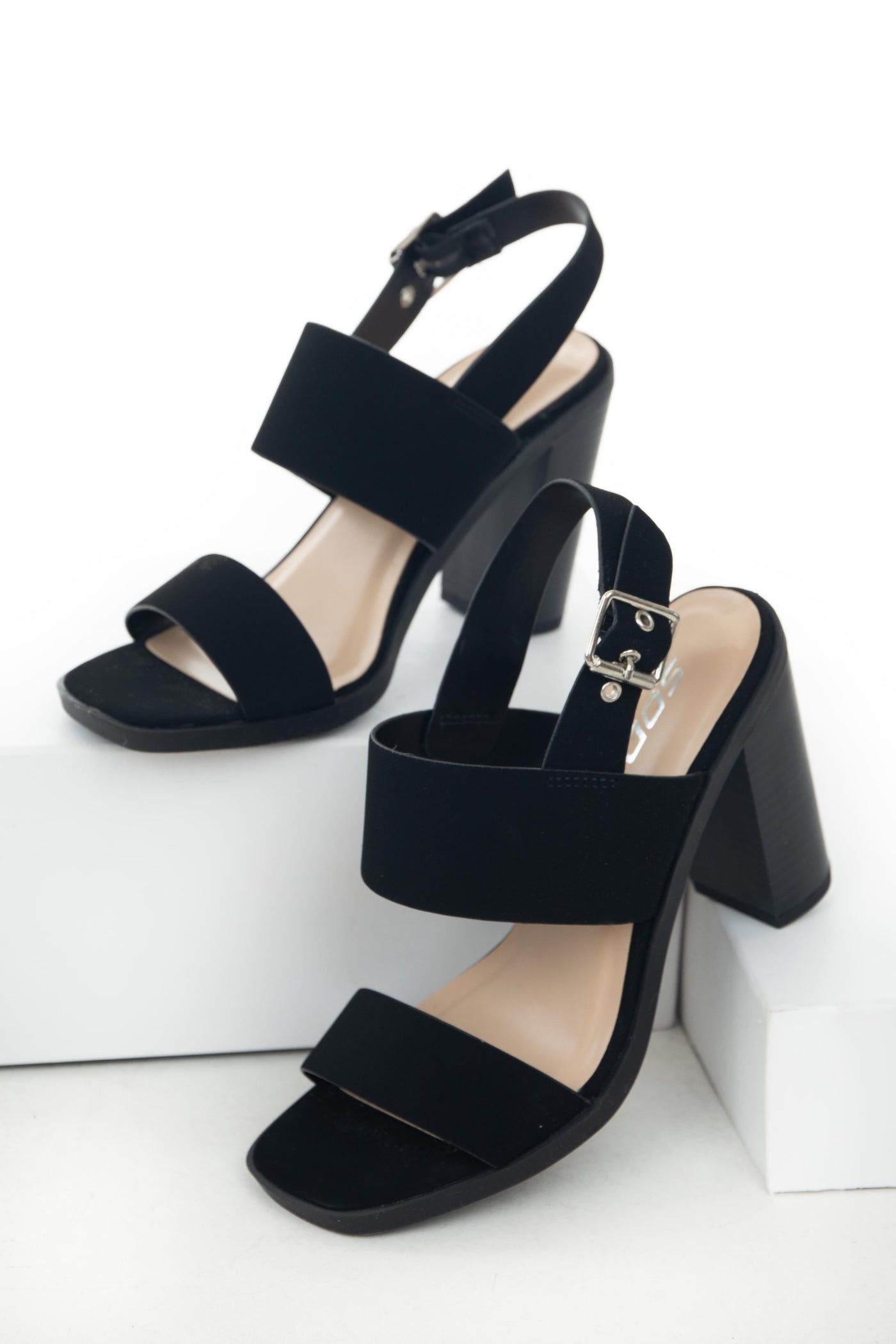 Black Sling Back Nubuck Strap High Heels