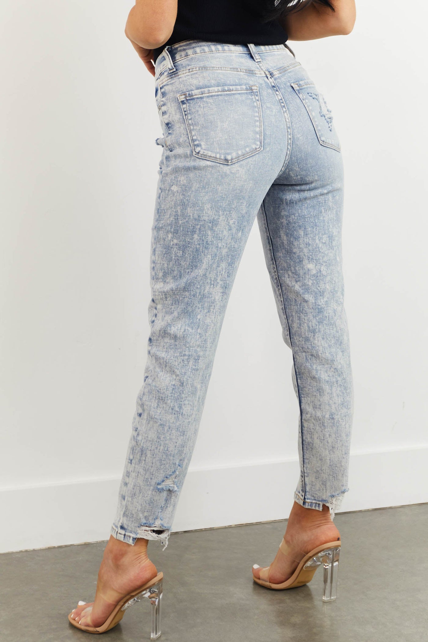 Medium Acid Wash Distressed Denim Jeans