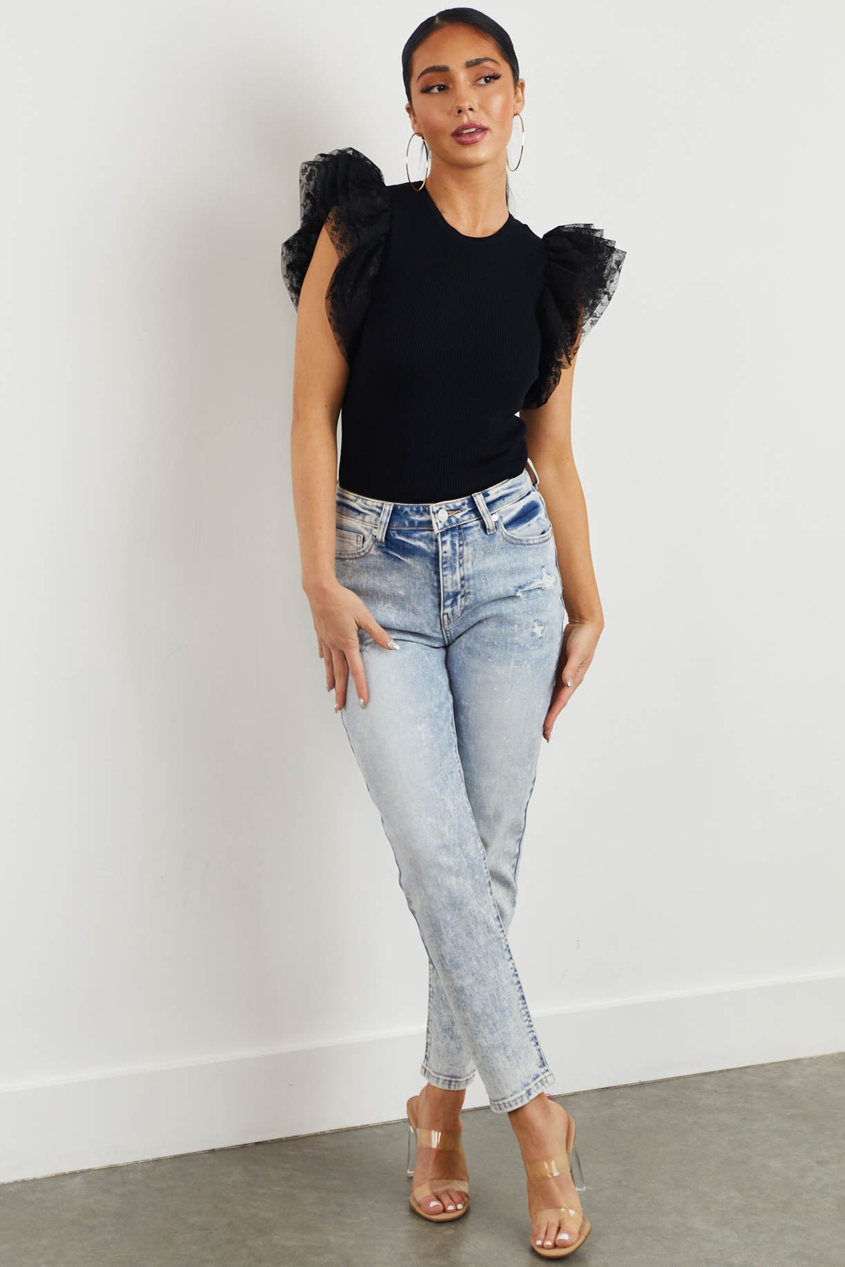 Medium Acid Wash Distressed Denim Jeans