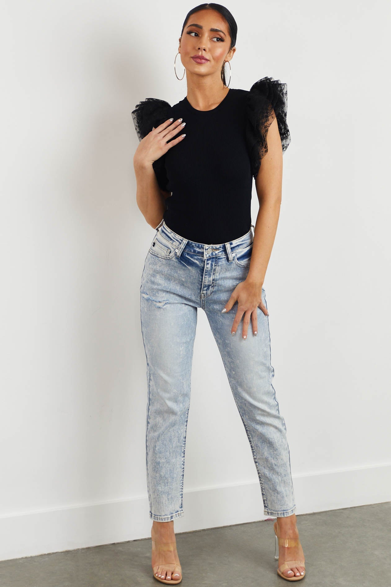 Medium Acid Wash Distressed Denim Jeans