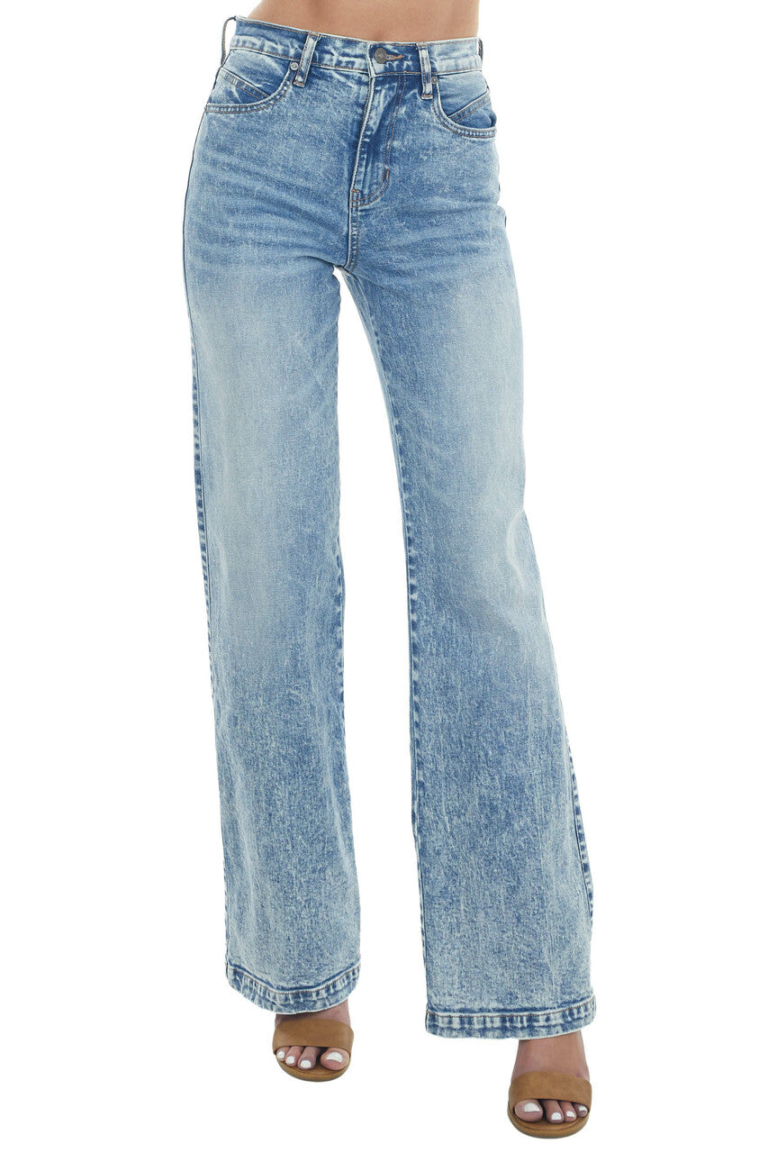 Medium Acid Wash High Rise 90s Flare Jeans 
