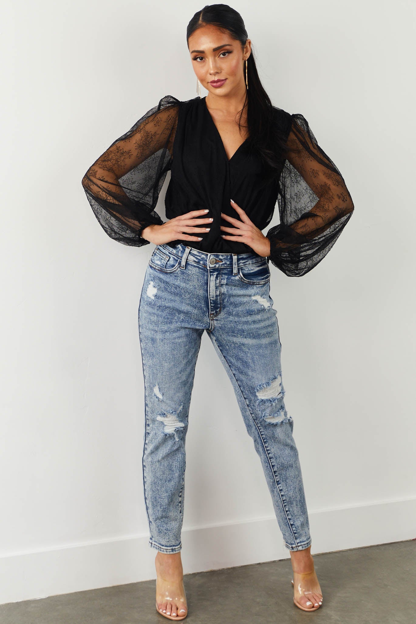 Medium Acid Wash High Rise Boyfriend Jeans