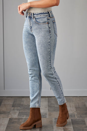 Medium Acid Wash Straight Fit High Rise Jeans