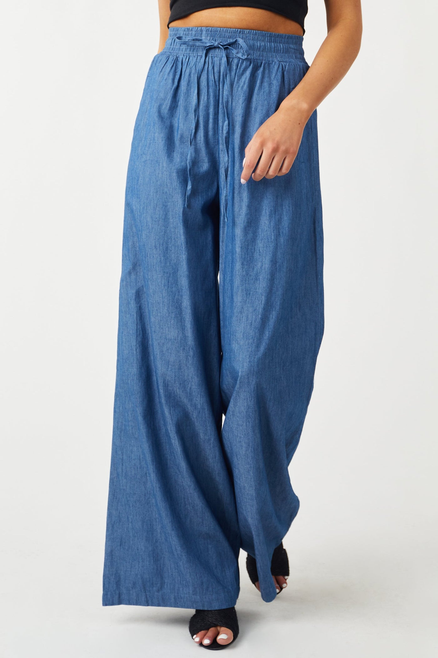 Medium Chambray High Rise Wide Leg Pants