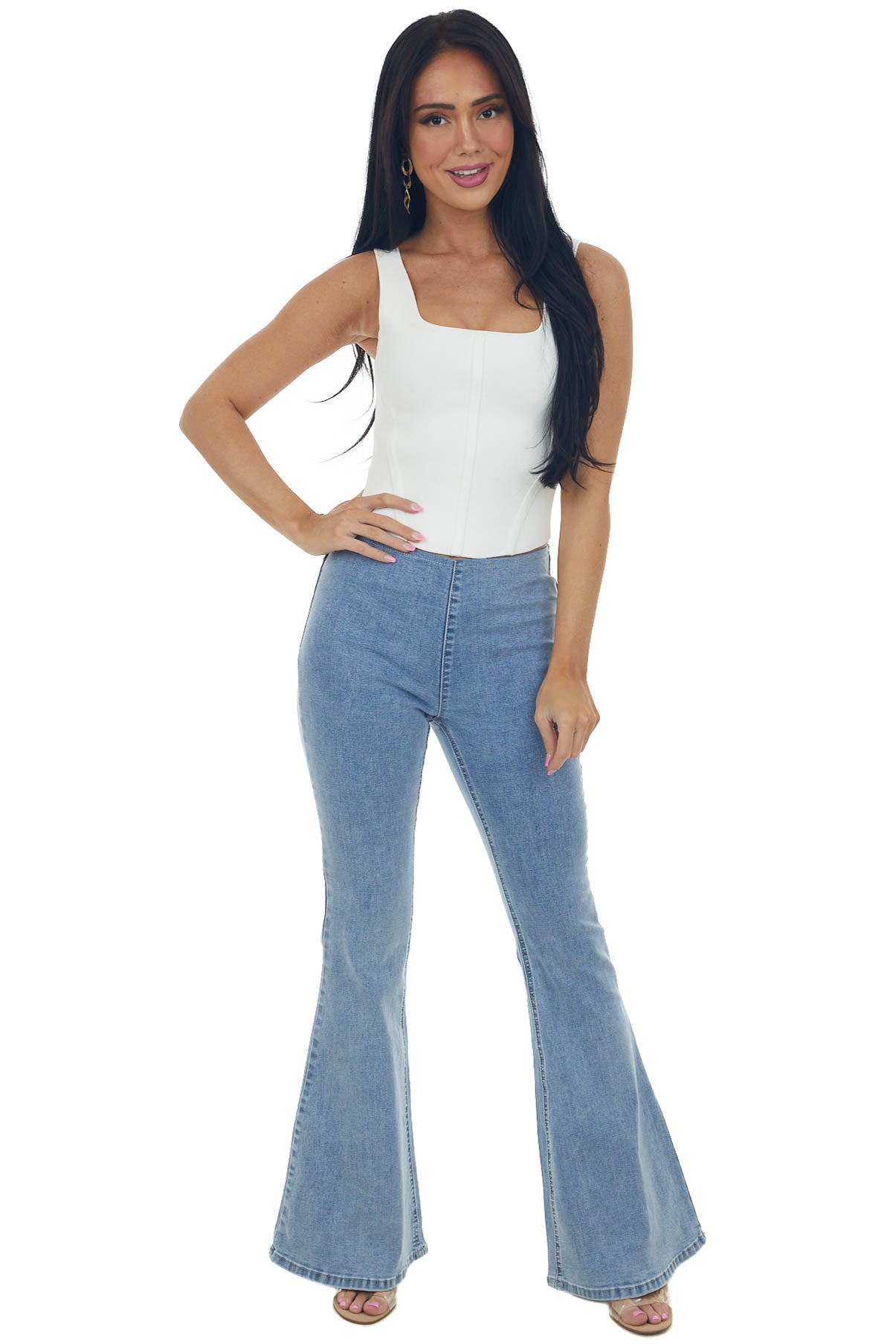 Medium Denim High Rise Flare Jeggings