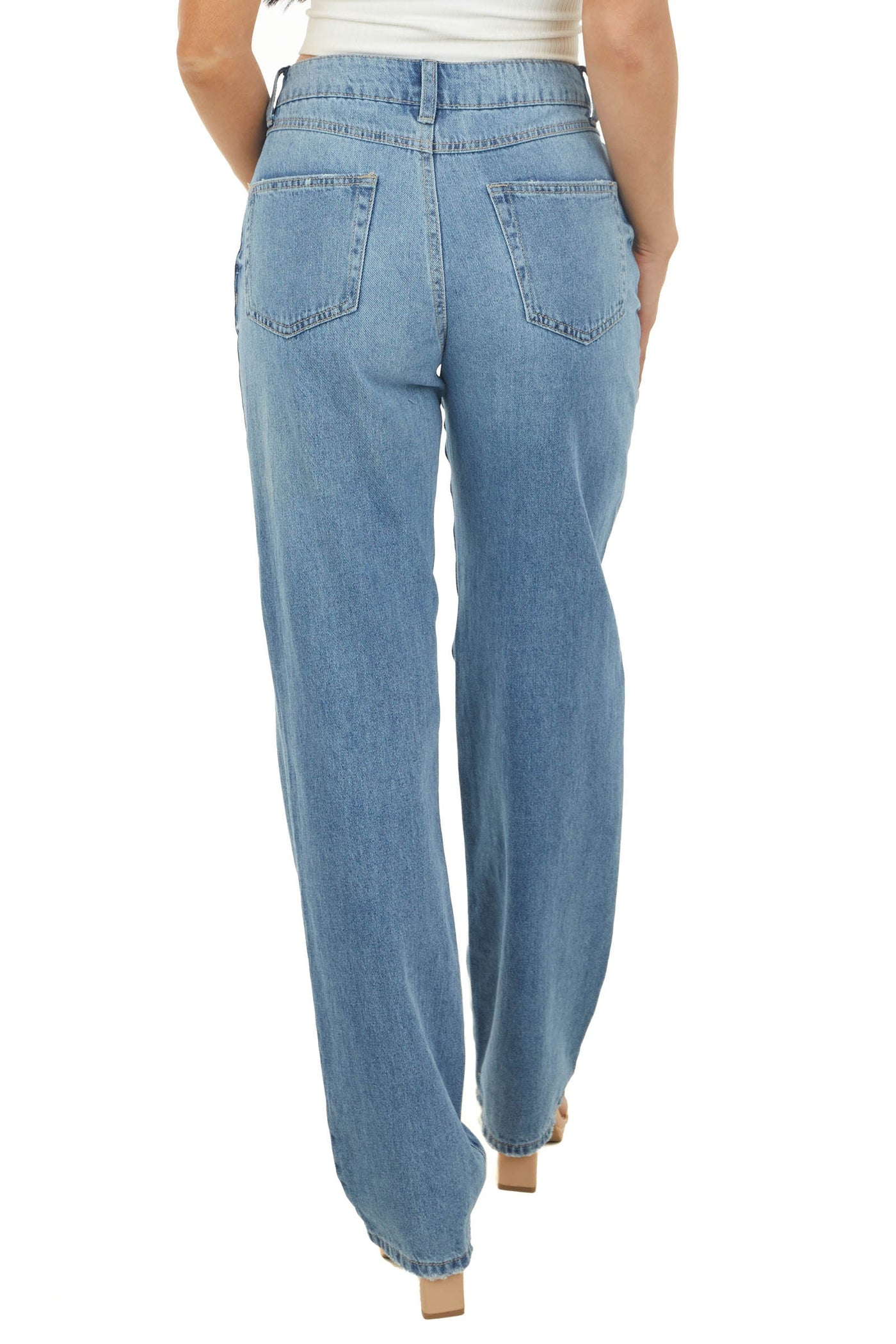 Medium Wash Baggy Boyfriend Light Distressed Jeans