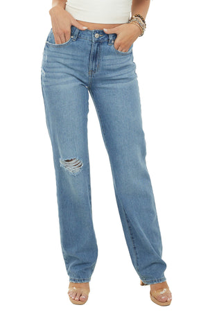 Medium Wash Baggy Boyfriend Light Distressed Jeans