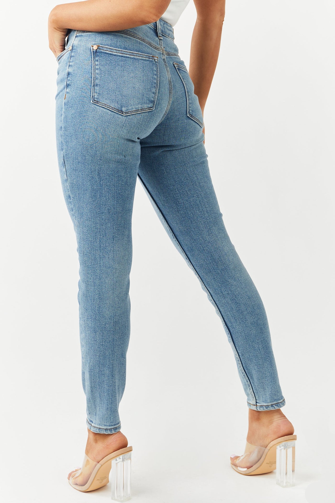 Medium Wash Crossover Waist Relaxed Jeans