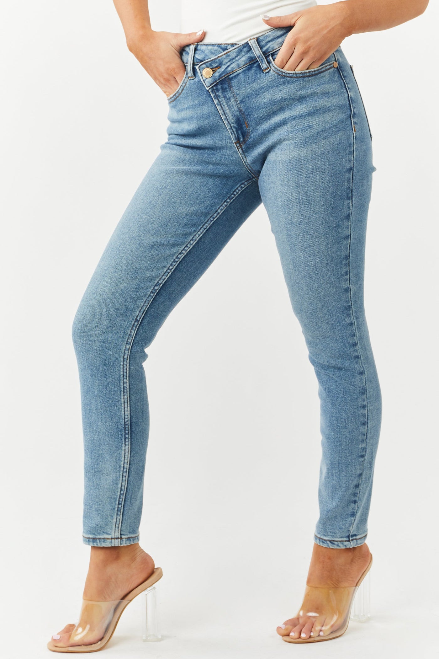 Medium Wash Crossover Waist Relaxed Jeans