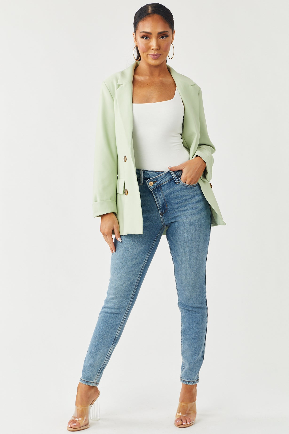 Medium Wash Crossover Waist Relaxed Jeans