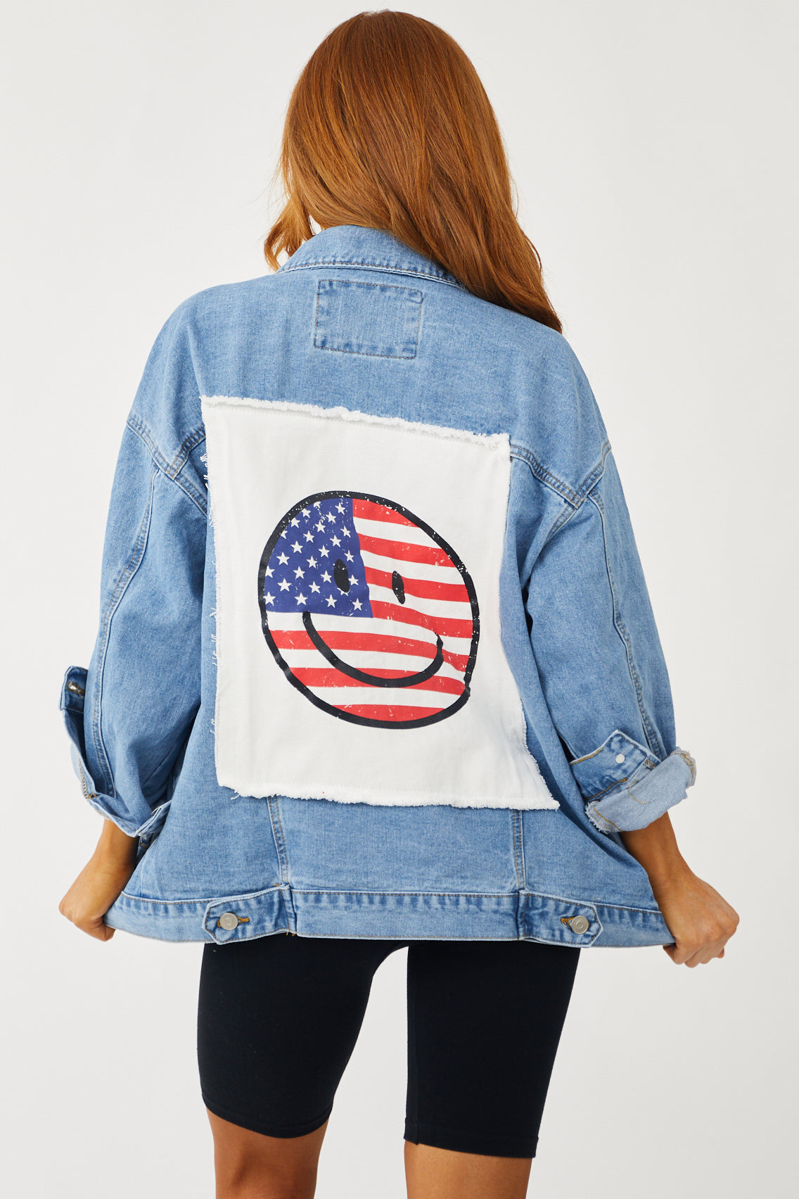 Medium Wash Denim Jacket with Americana Patch