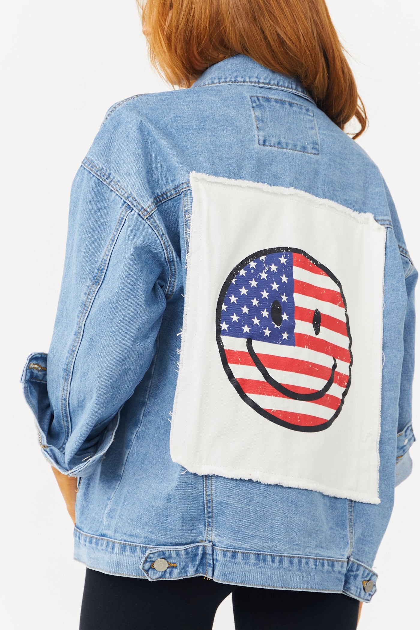 Medium Wash Denim Jacket with Americana Patch