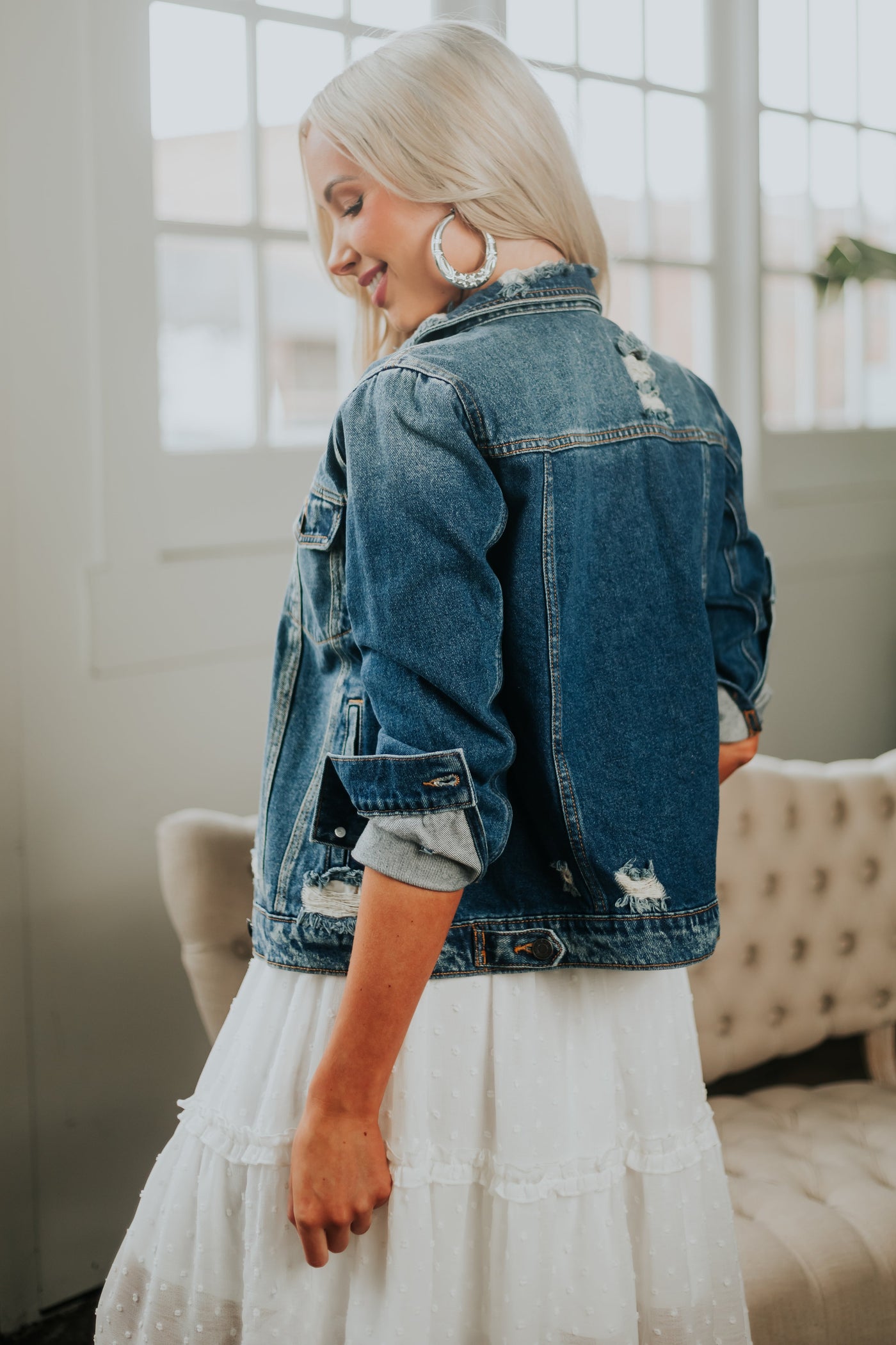 Medium Wash Distressed Denim Jacket