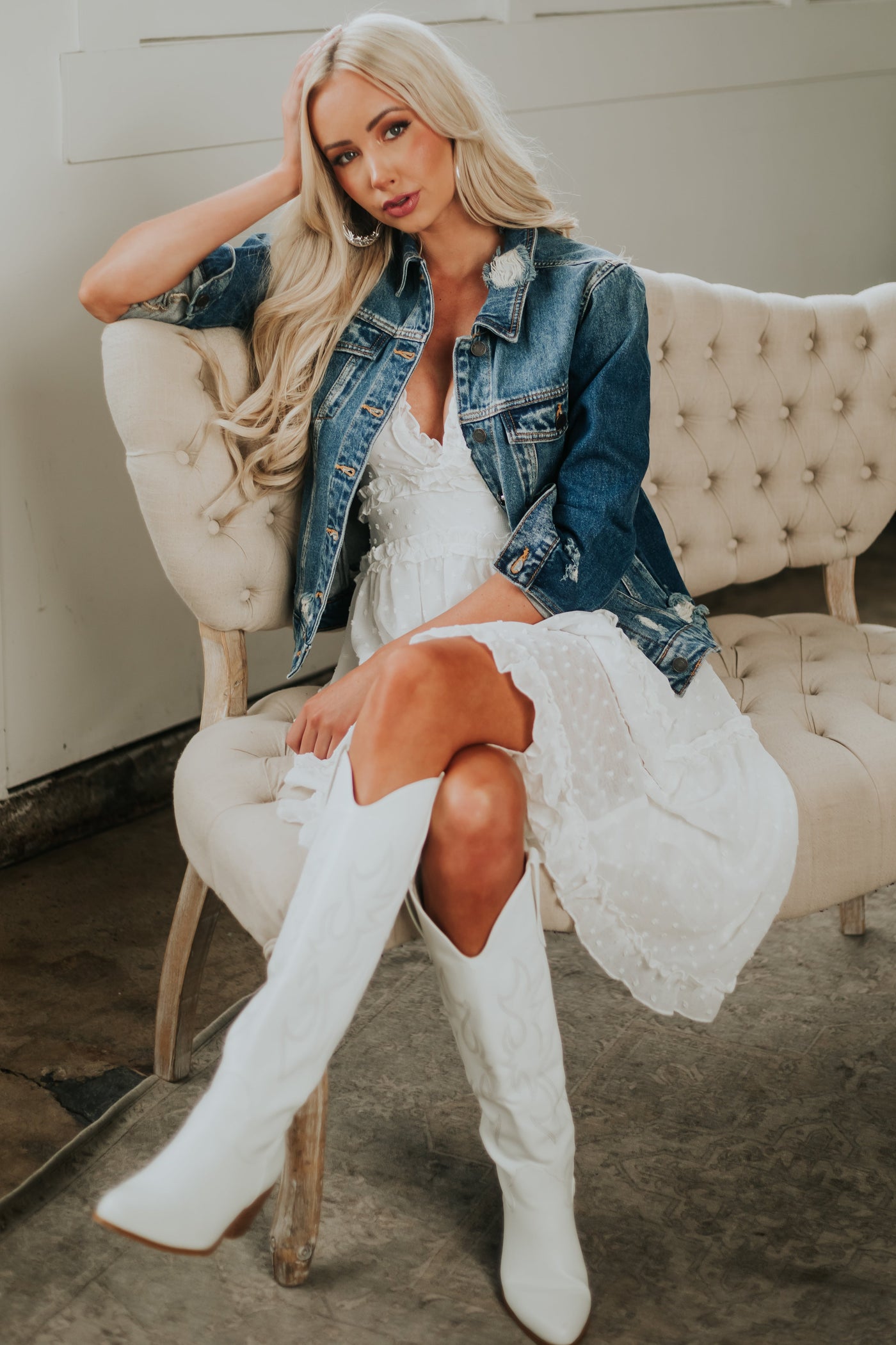 Medium Wash Distressed Denim Jacket