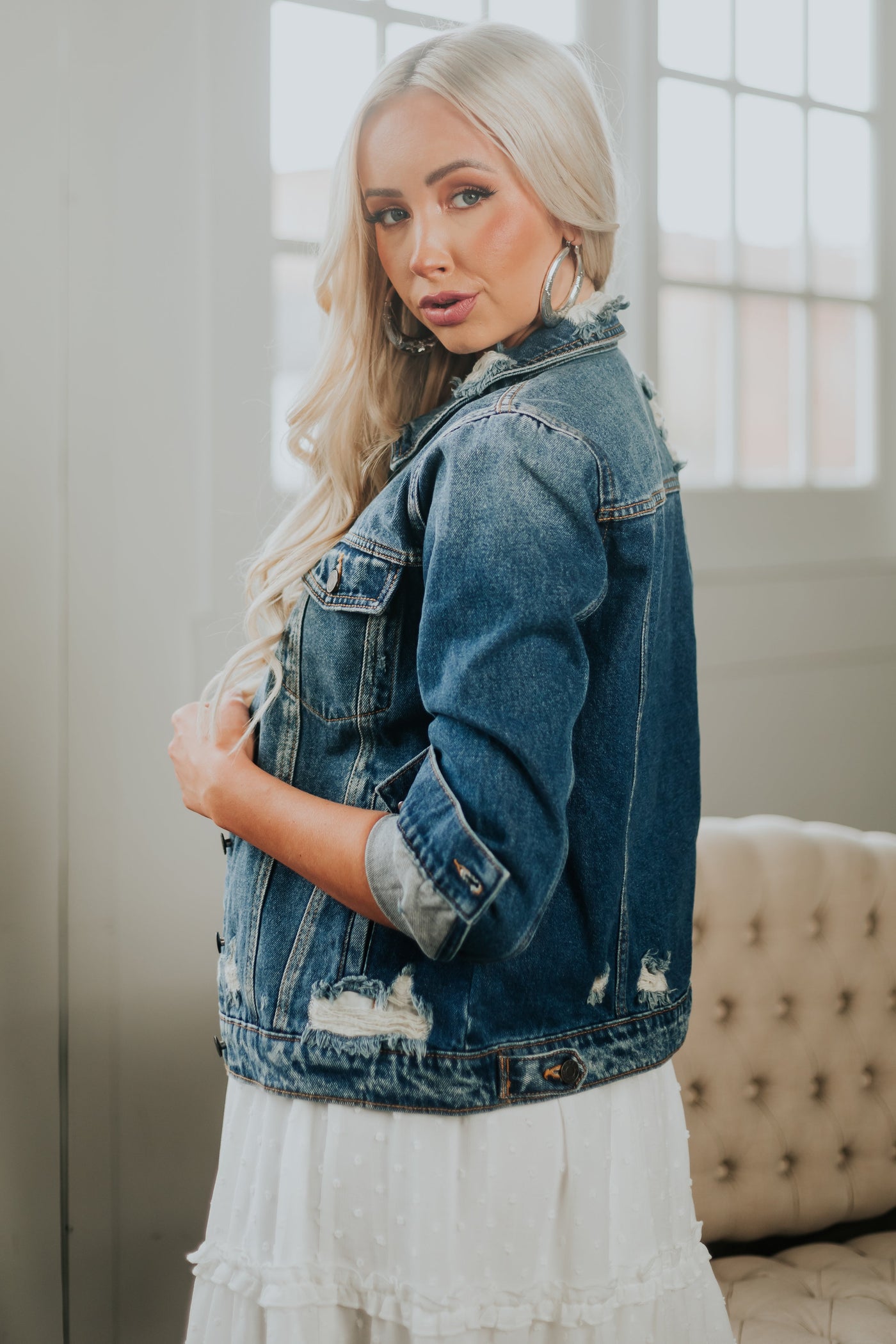 Medium Wash Distressed Denim Jacket