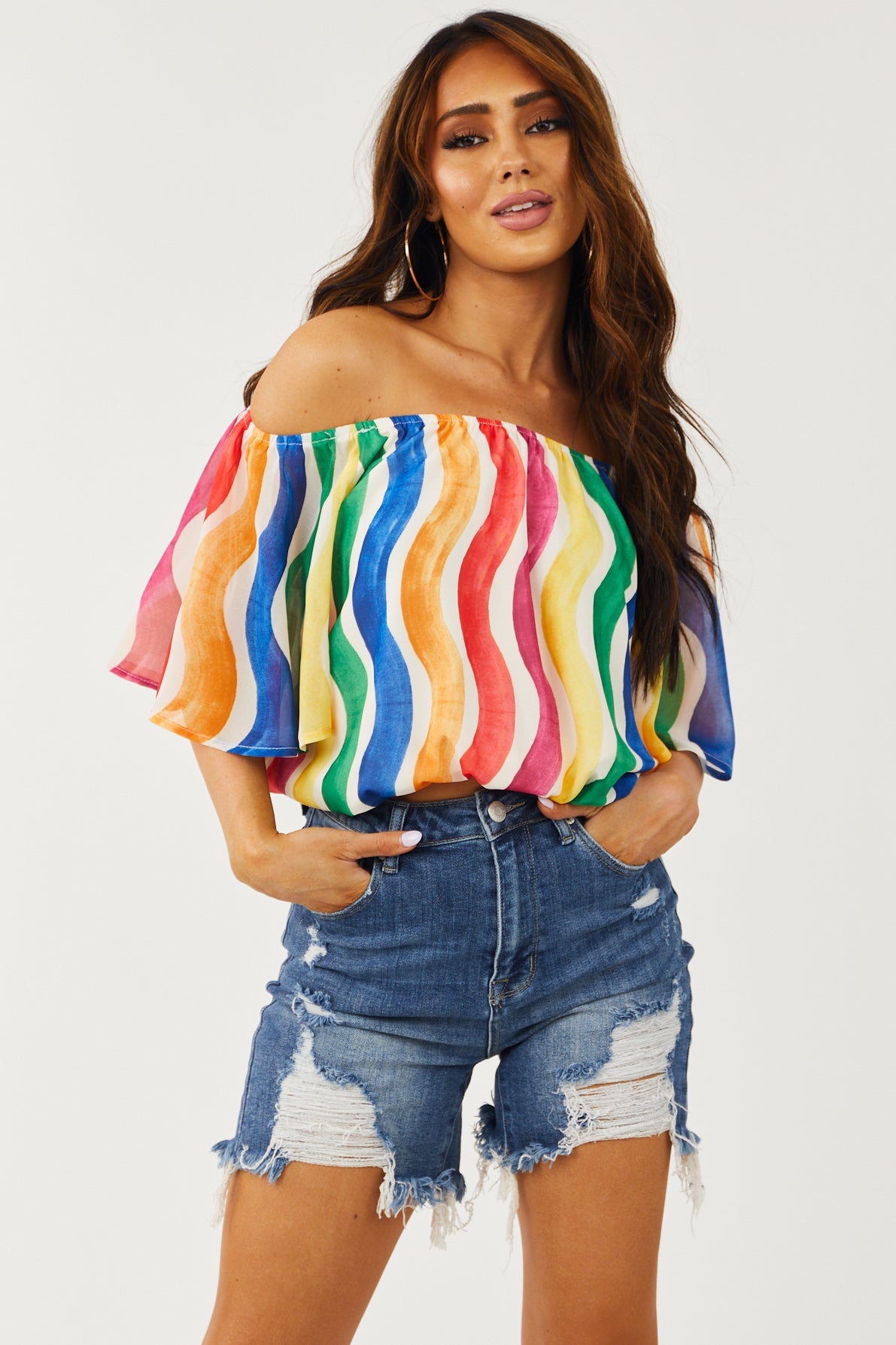 Medium Wash Distressed Mid Thigh Denim Shorts