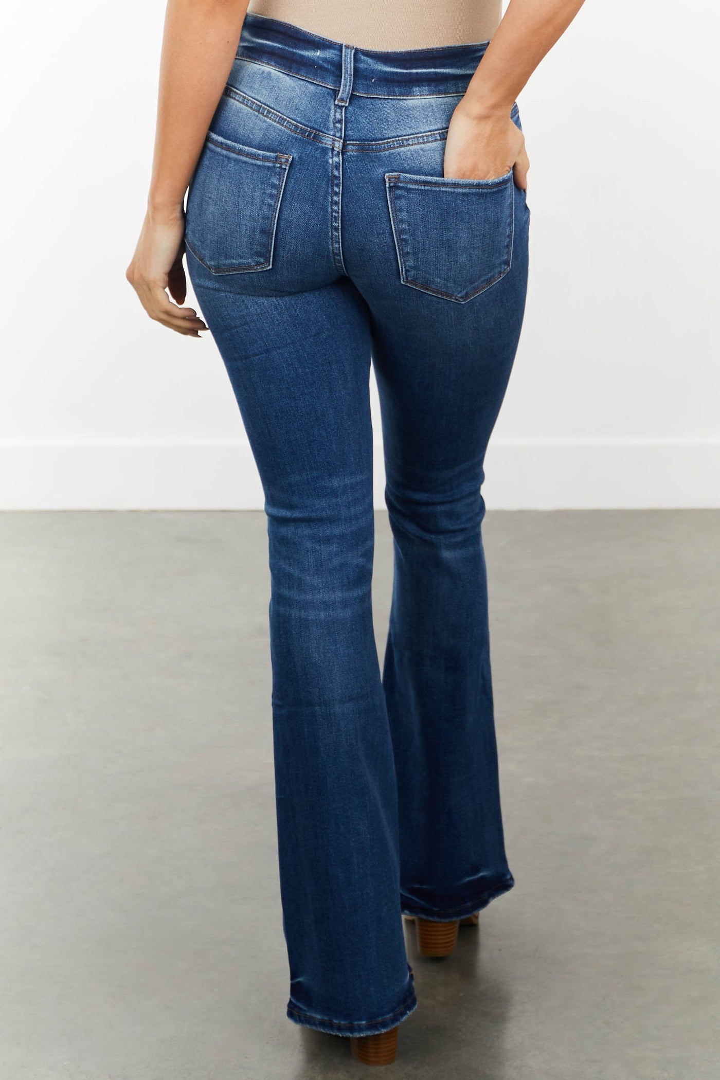 Medium Wash Double Button Closure Flare Jeans