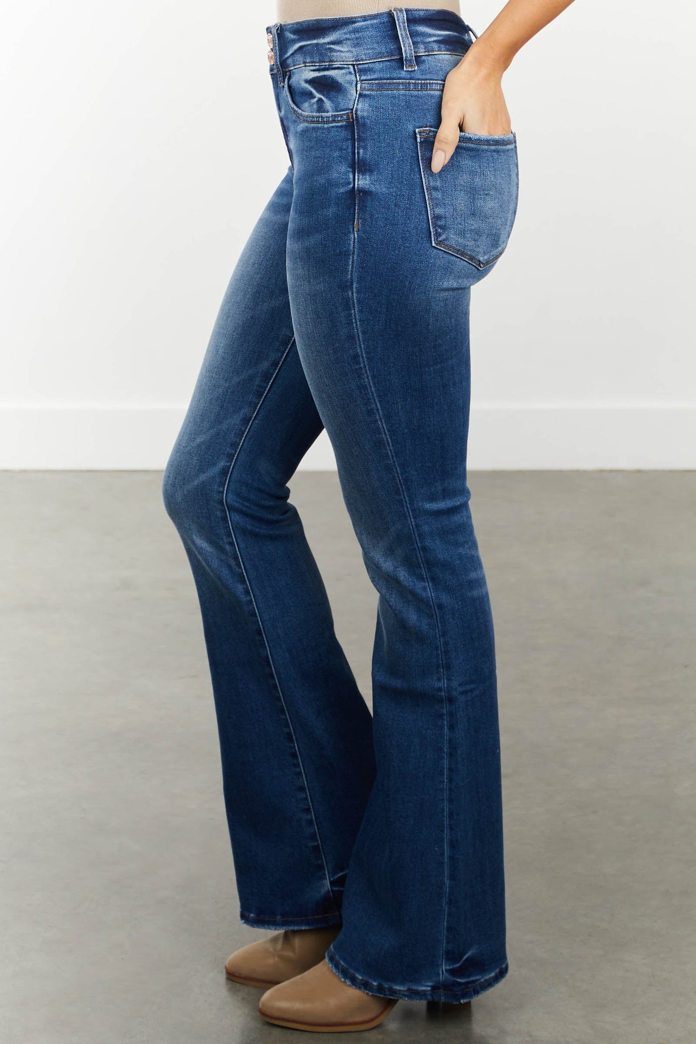 Medium Wash Double Button Closure Flare Jeans