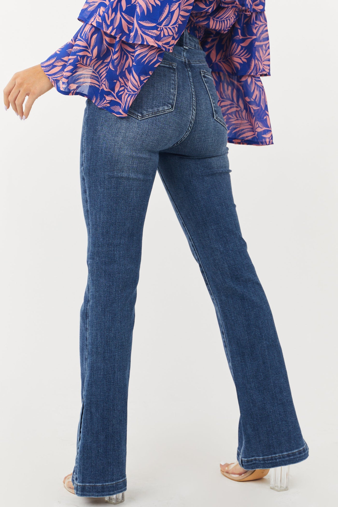 Medium Wash High Rise Bootcut Jeans with Side Slits