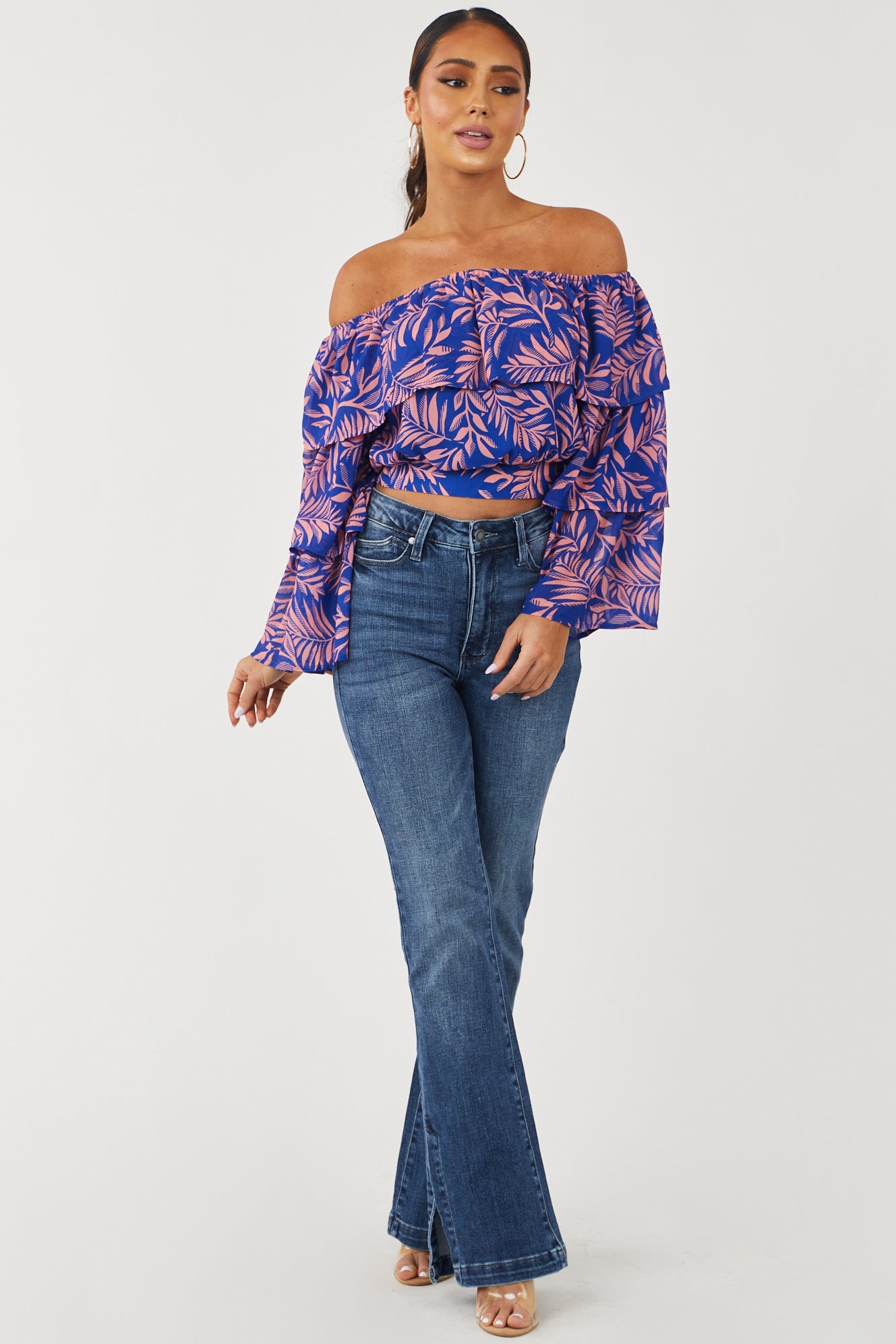 Medium Wash High Rise Bootcut Jeans with Side Slits