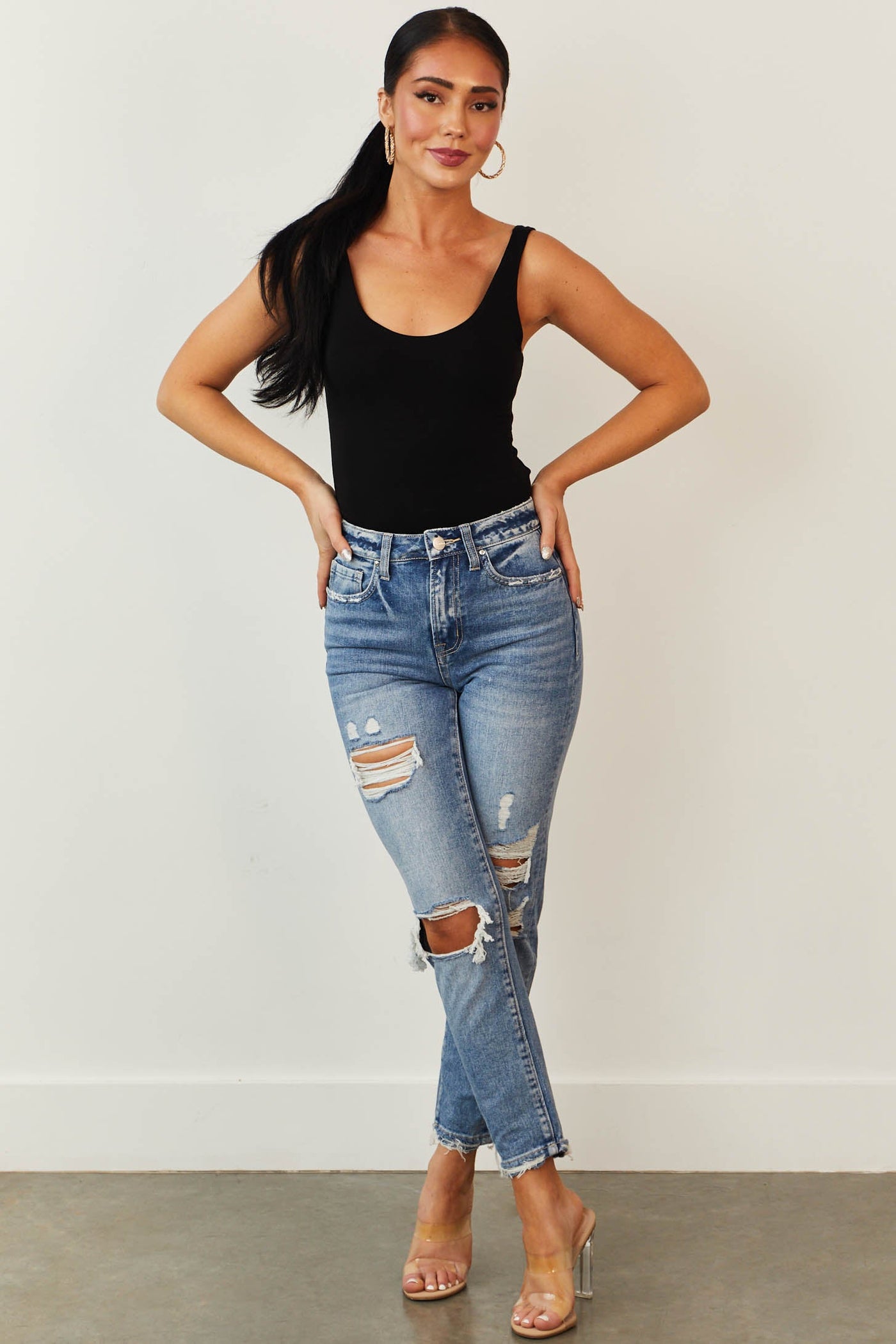 Medium Wash High Rise Cropped Mom Jeans