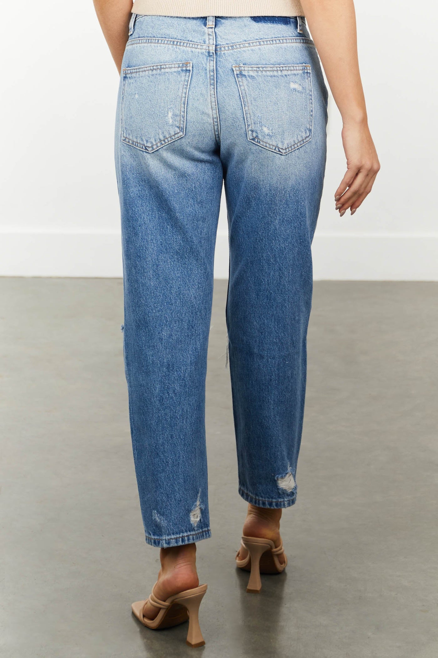 Medium Wash High Rise Distressed Ankle Mom Jeans