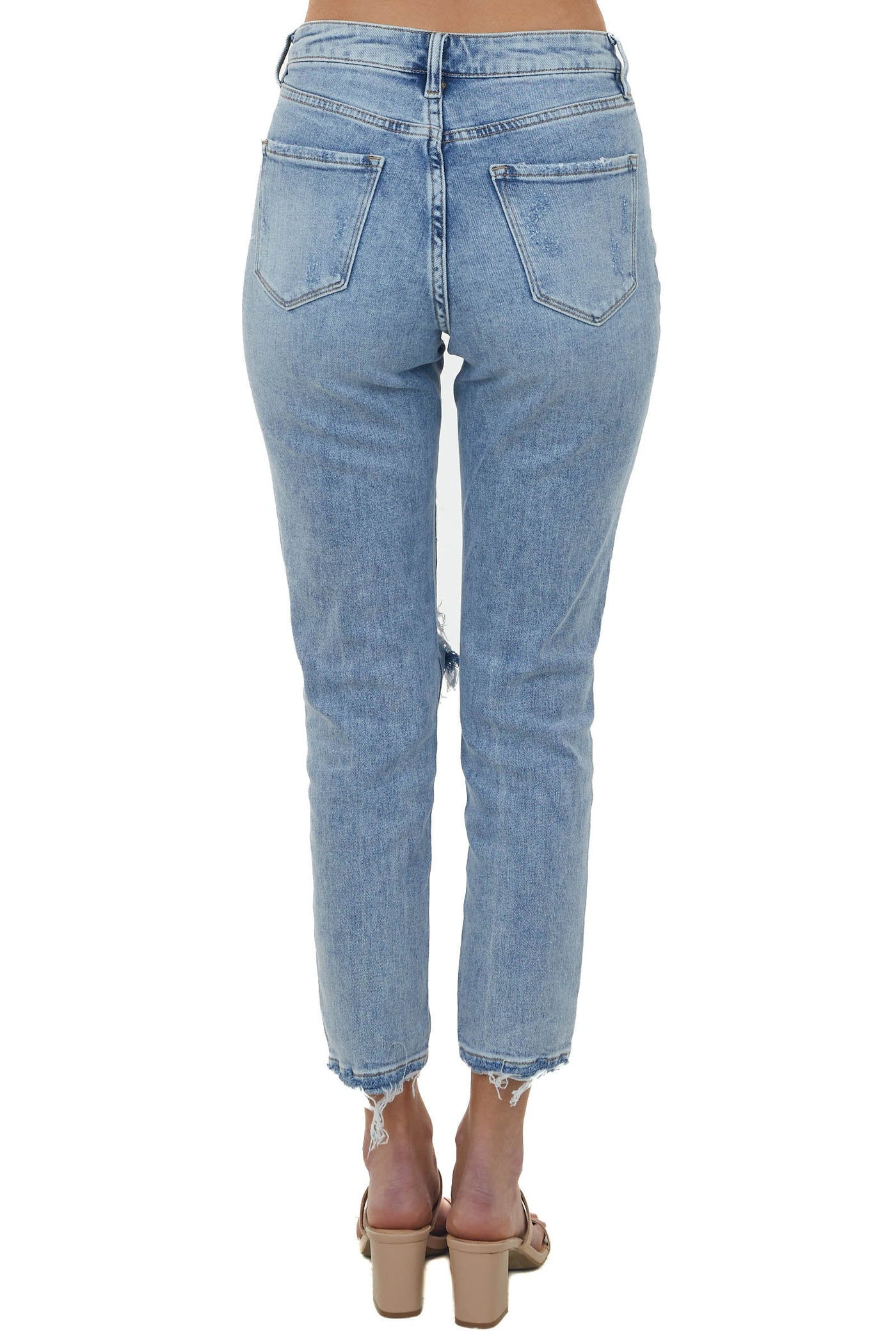 Medium Wash High Rise Distressed Boyfriend Jeans