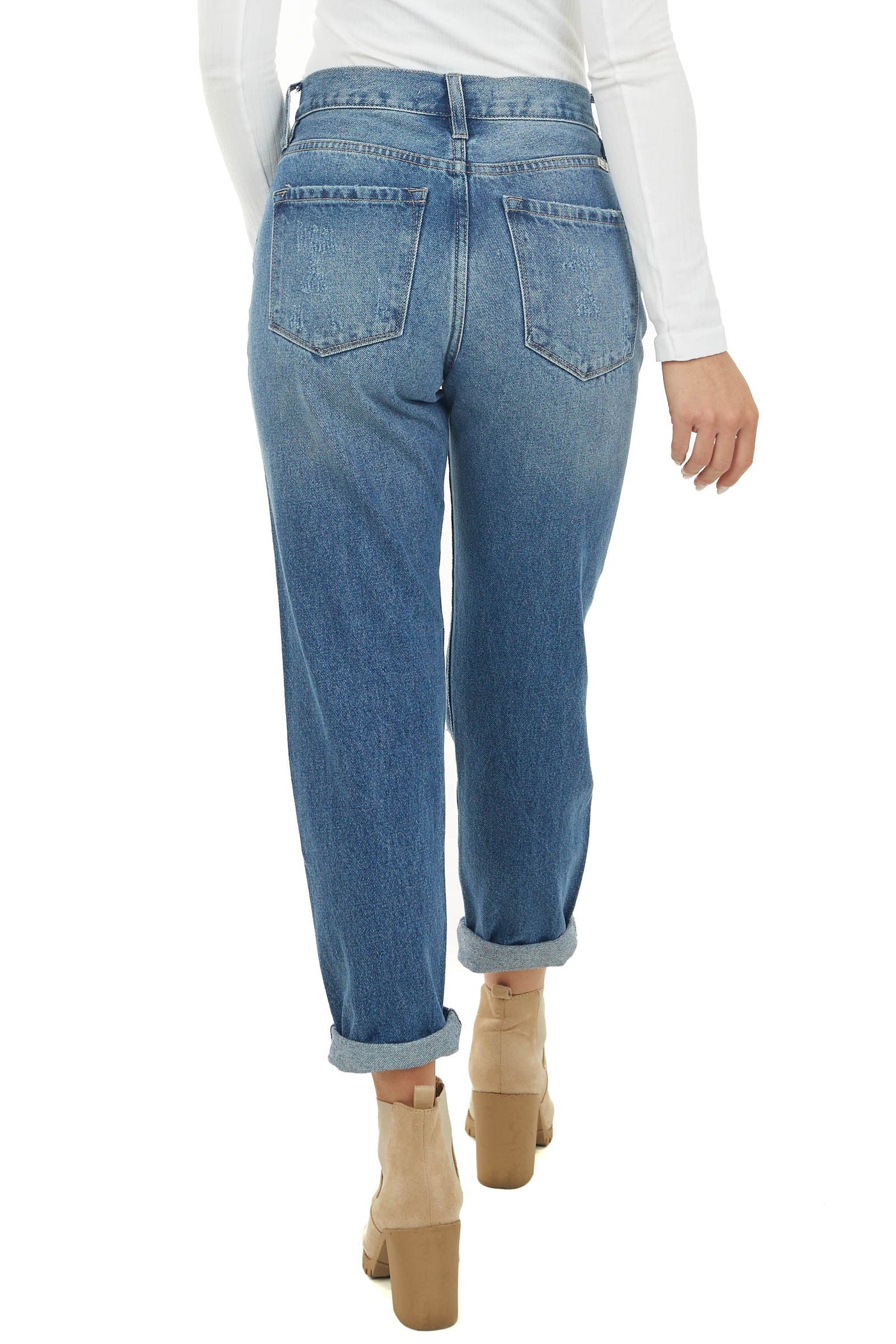 Medium Wash High Rise Distressed Mom Jeans