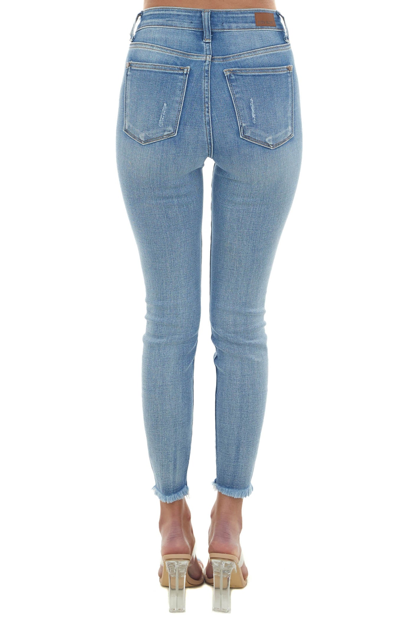 Medium Wash High Rise Distressed Skinny Jeans