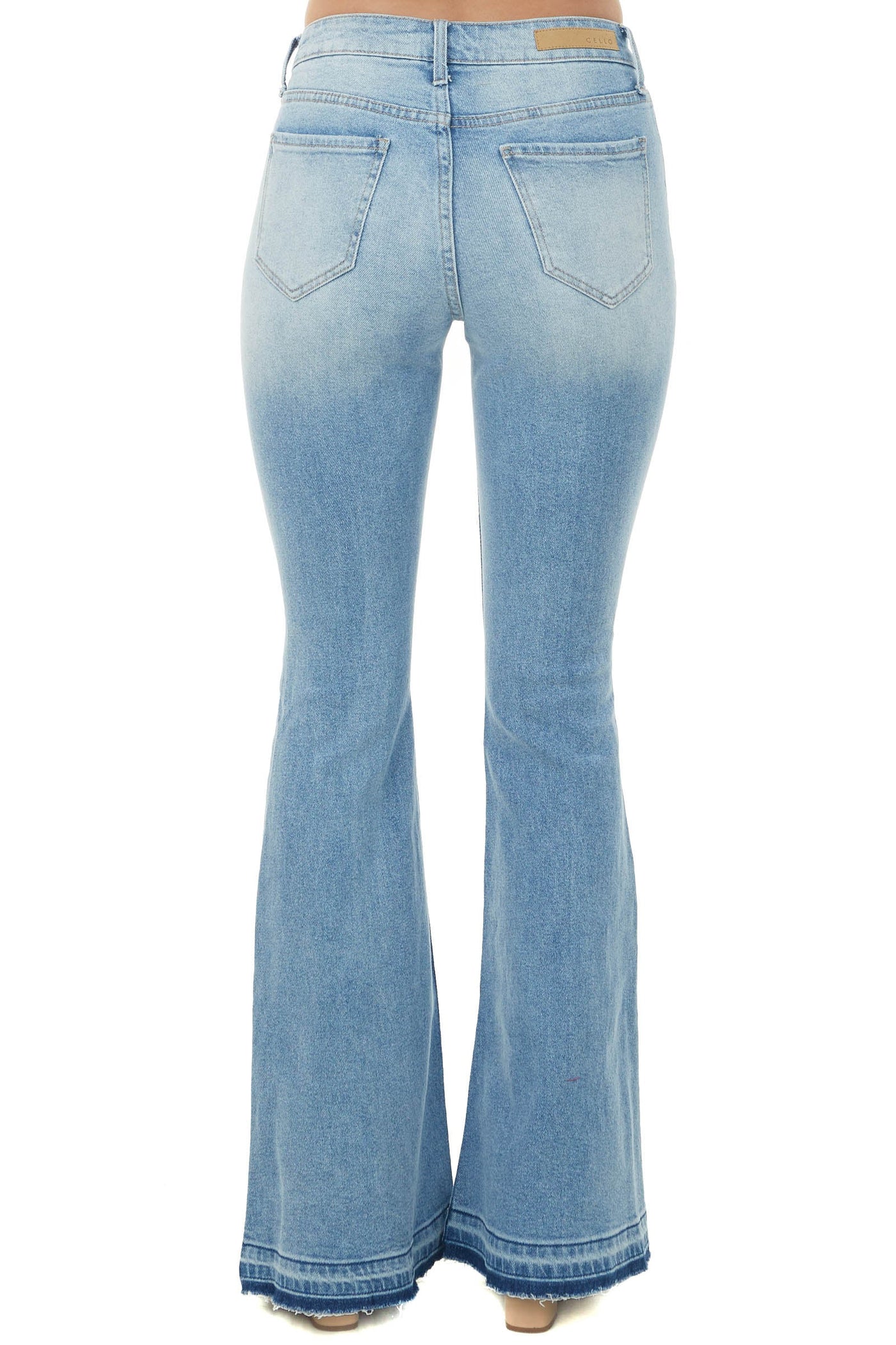 Medium Wash High Rise Flare Distressed Jeans