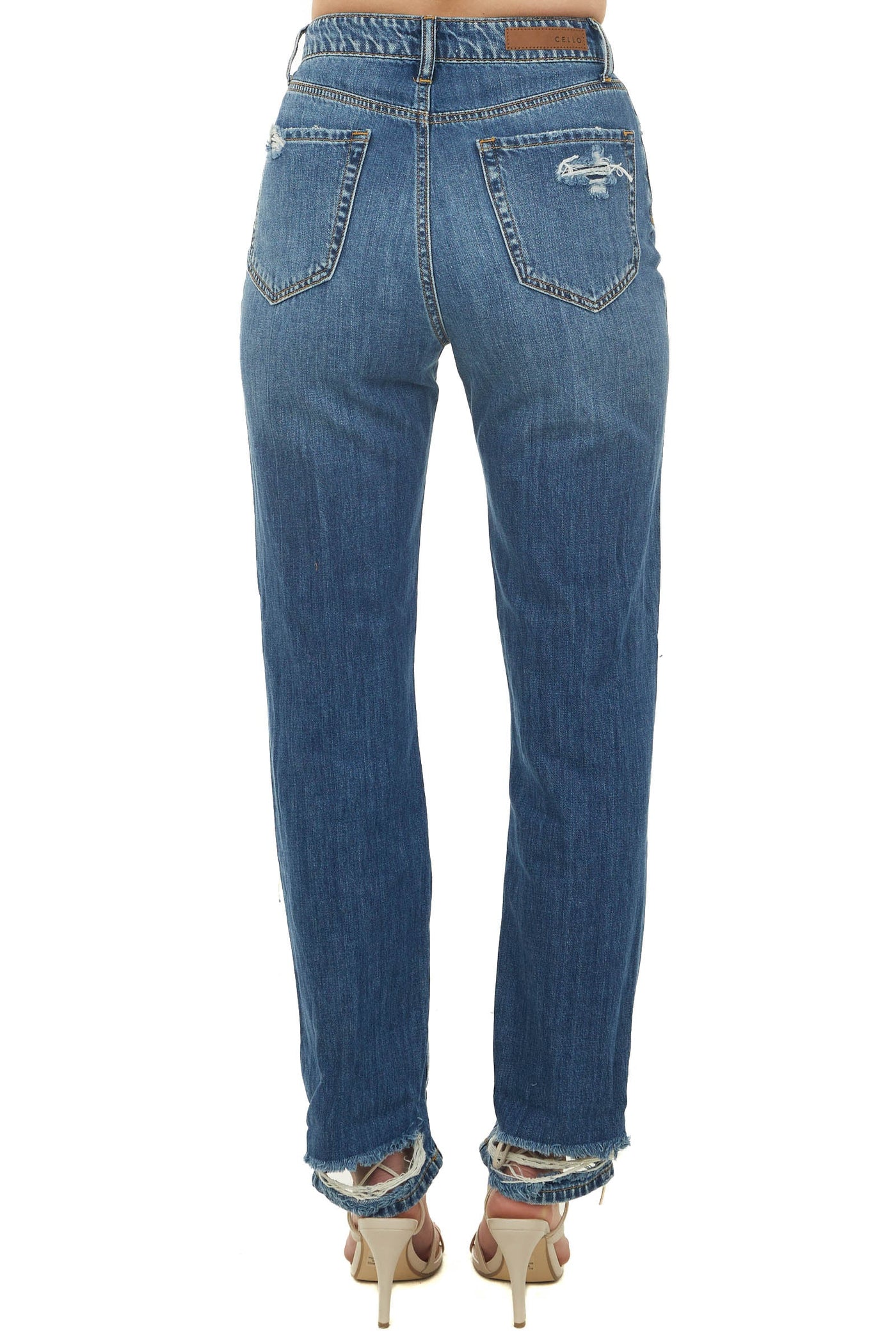 Medium Wash High Rise Heavily Distressed Jeans