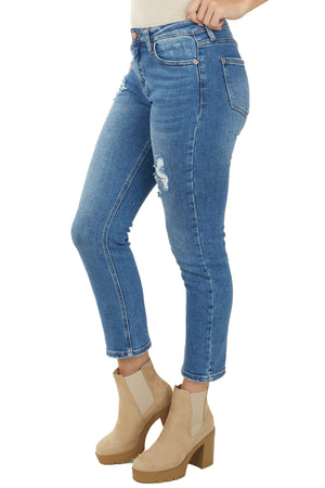 Medium Wash High Rise Lightly Distressed Jeans