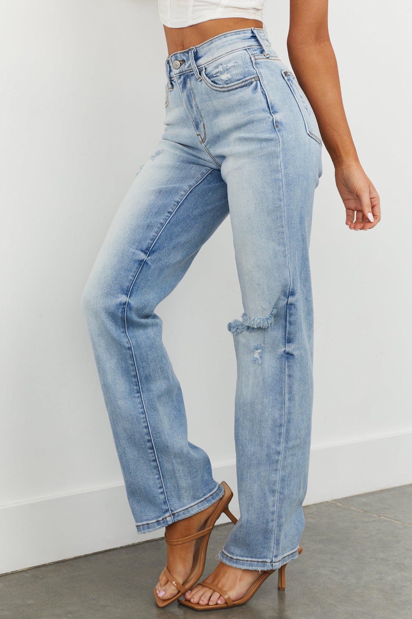 Medium Wash High Rise Relaxed Straight Jeans