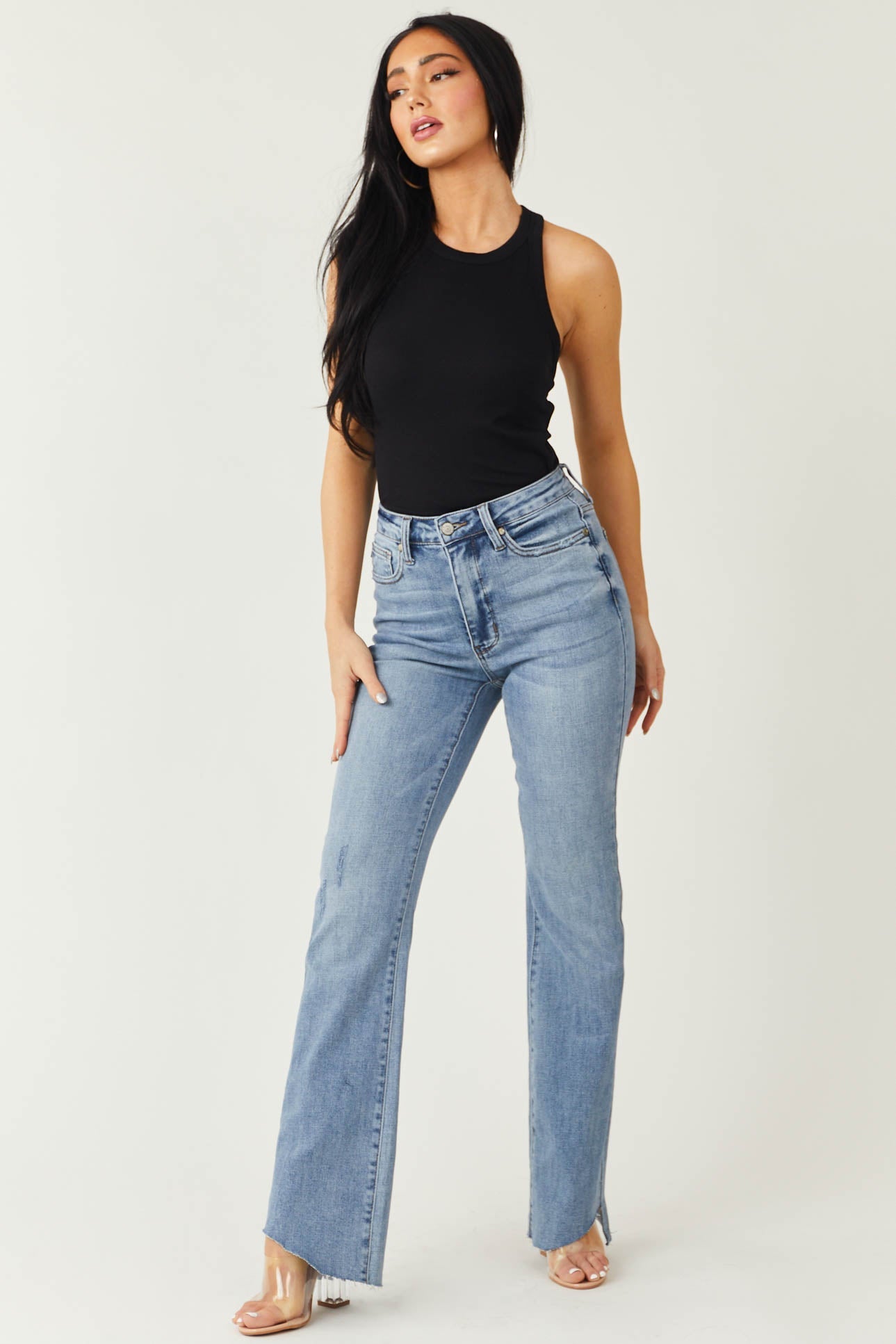 Medium Wash High Rise Slim Bootcut Jeans