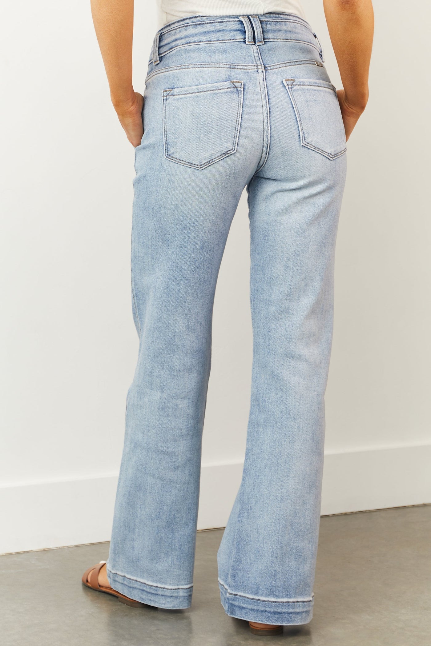 Medium Wash High Rise Slim Flare Button Fly Jeans