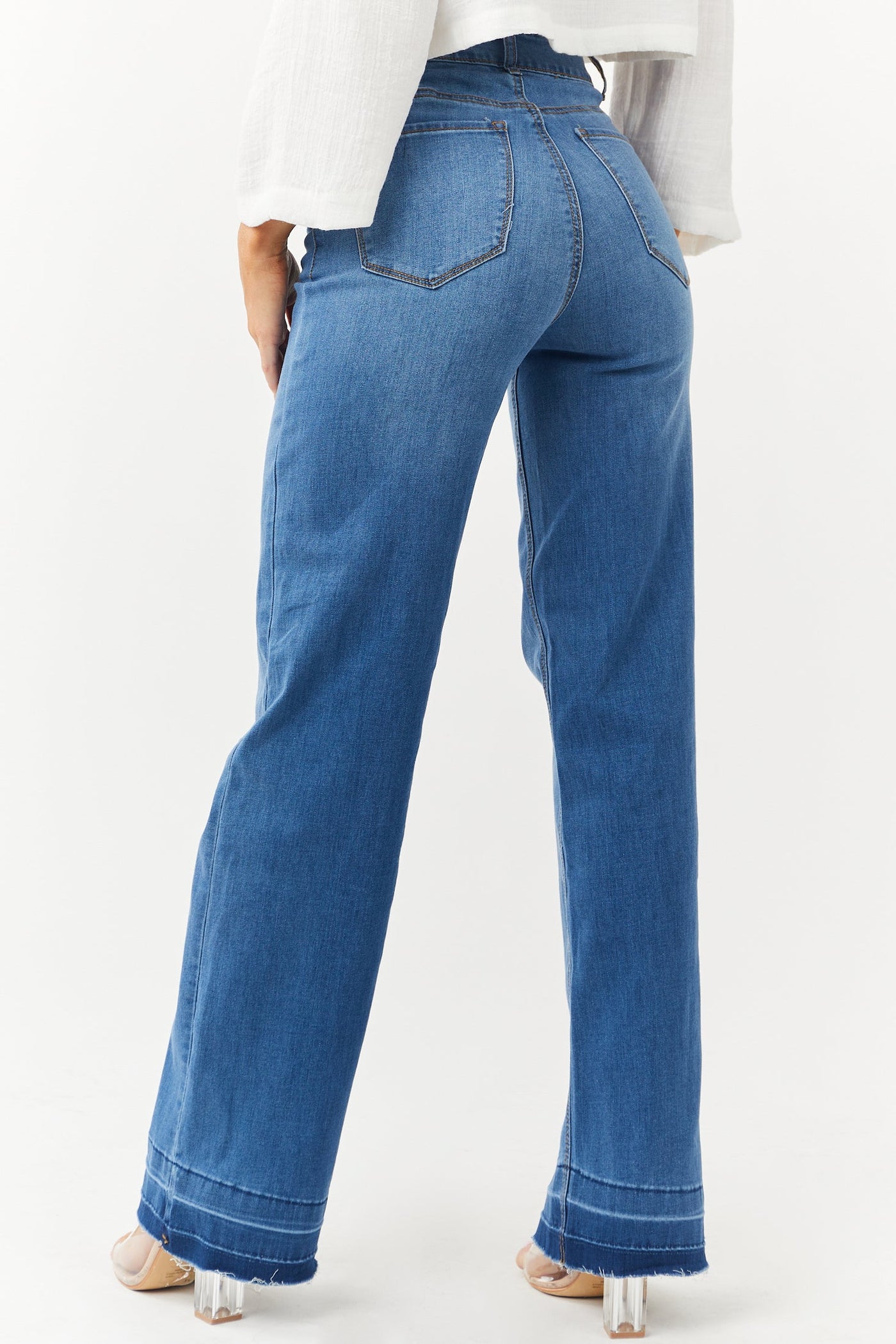Medium Wash High Rise Stretchy Wide Leg Jeans