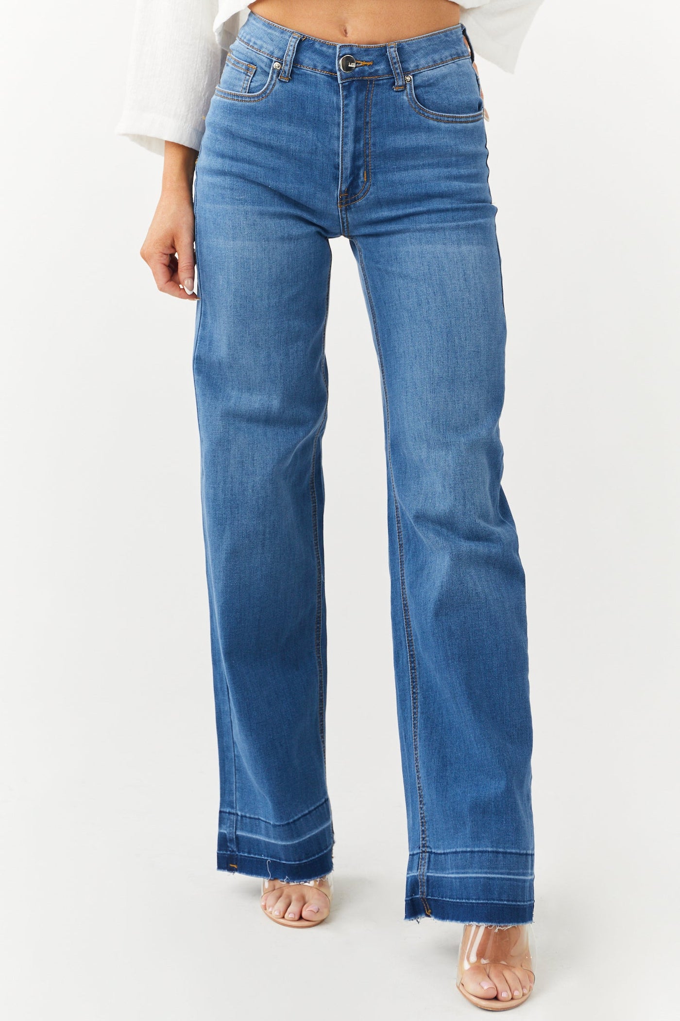 Medium Wash High Rise Stretchy Wide Leg Jeans