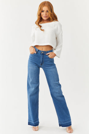 Medium Wash High Rise Stretchy Wide Leg Jeans