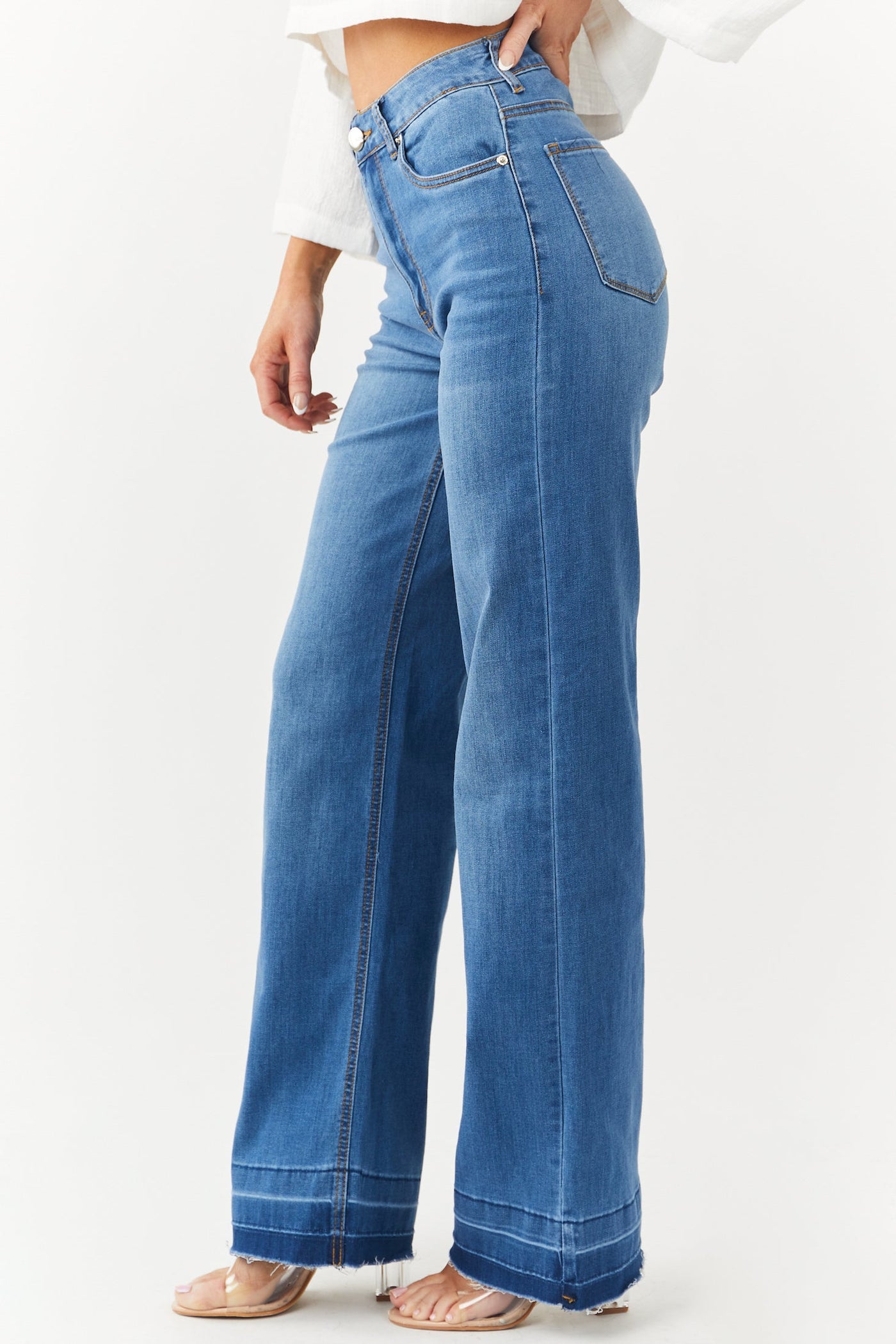 Medium Wash High Rise Stretchy Wide Leg Jeans