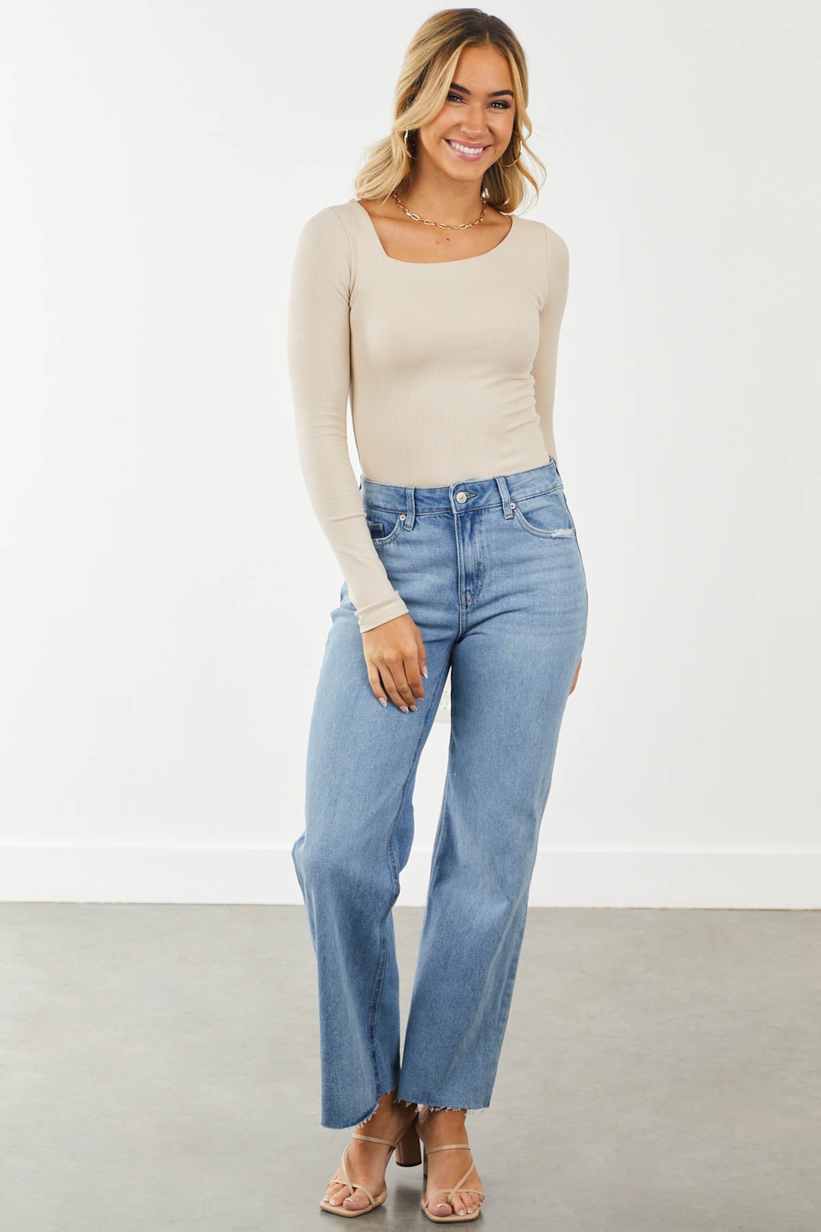 Medium Wash High Rise Wide Leg Jeans