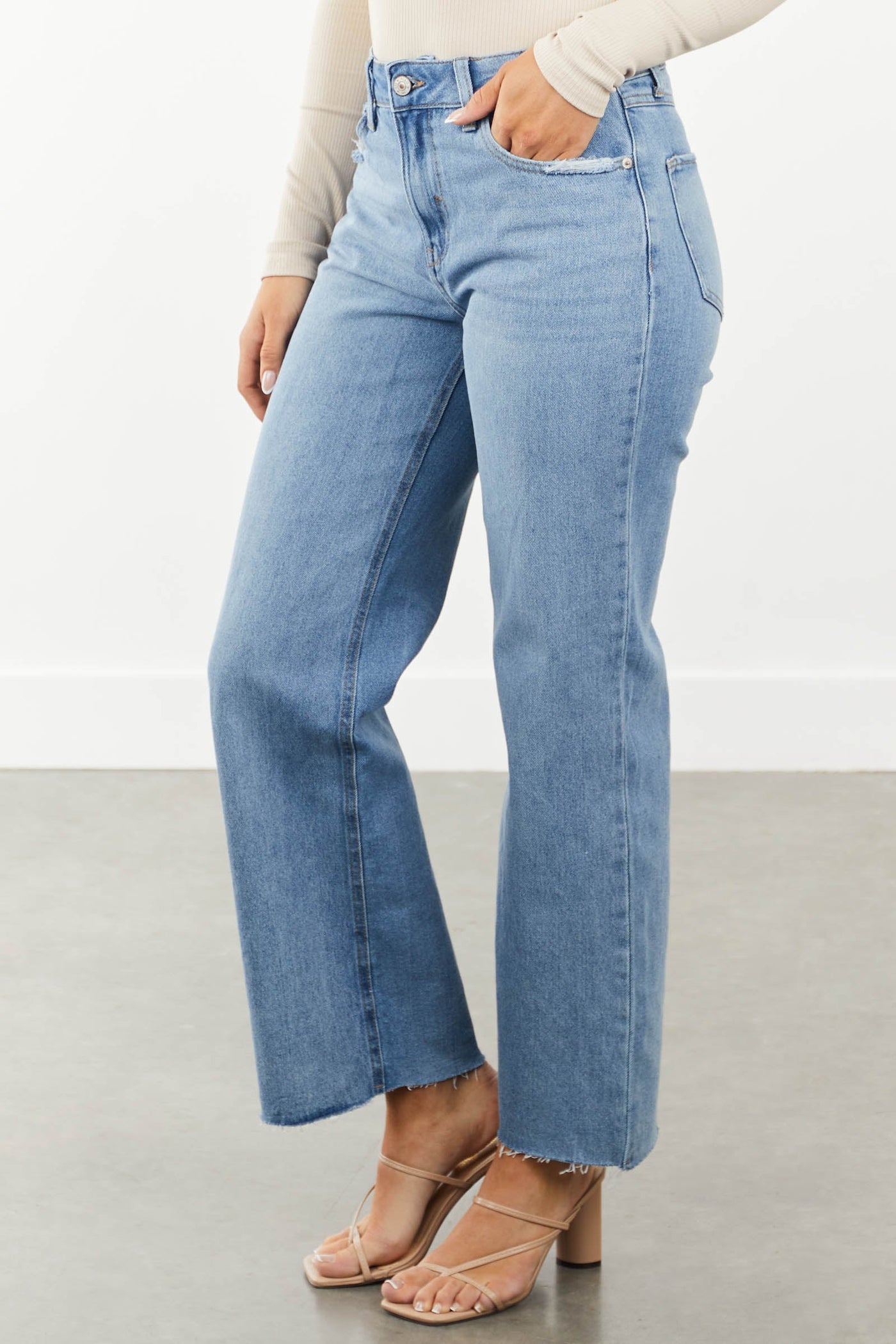 Medium Wash High Rise Wide Leg Jeans