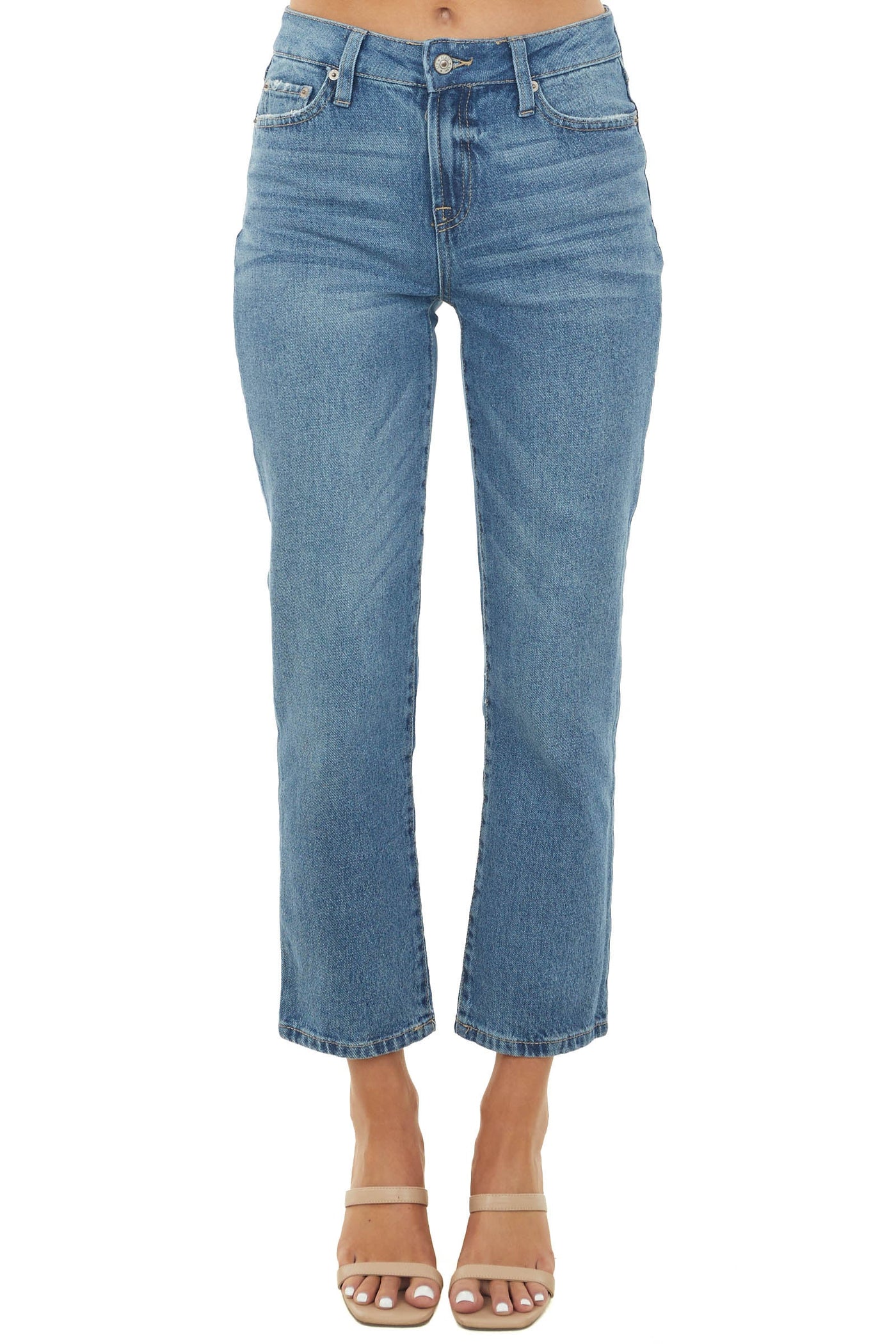 Medium Wash High Rise Zipper Fly Mom Jeans