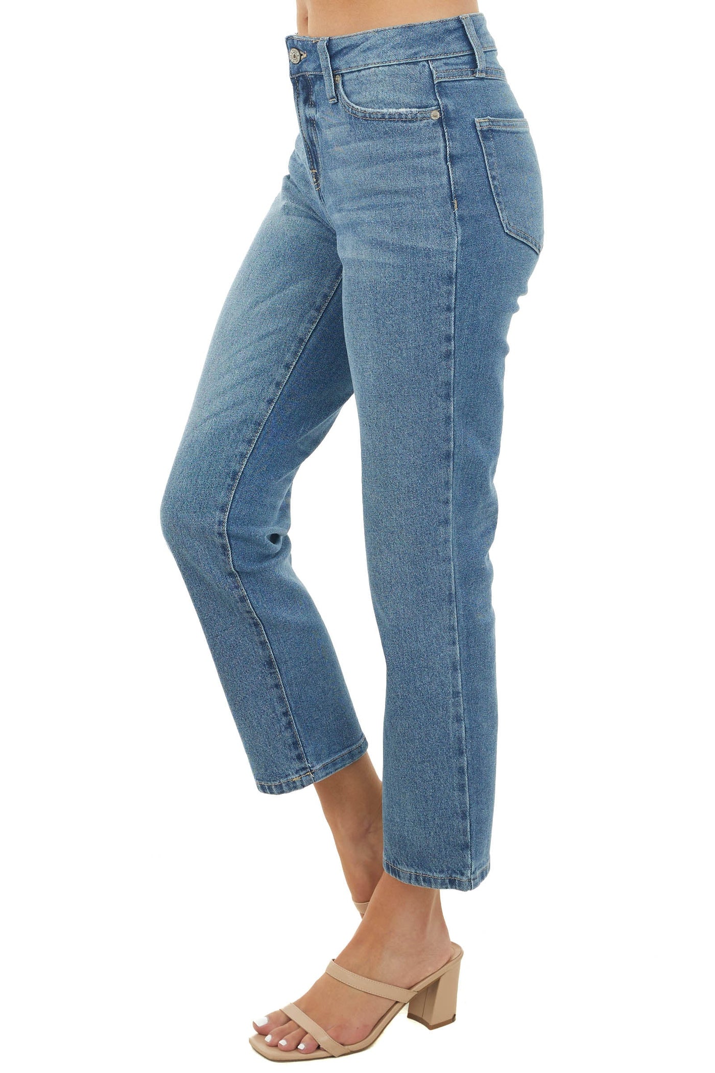 Medium Wash High Rise Zipper Fly Mom Jeans