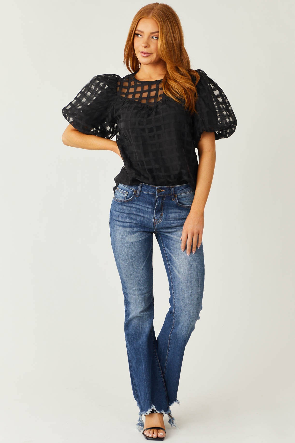 Medium Wash Mid Rise Flare Cut Raw Hem Jeans