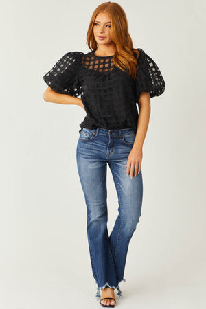 Medium Wash Mid Rise Flare Cut Raw Hem Jeans